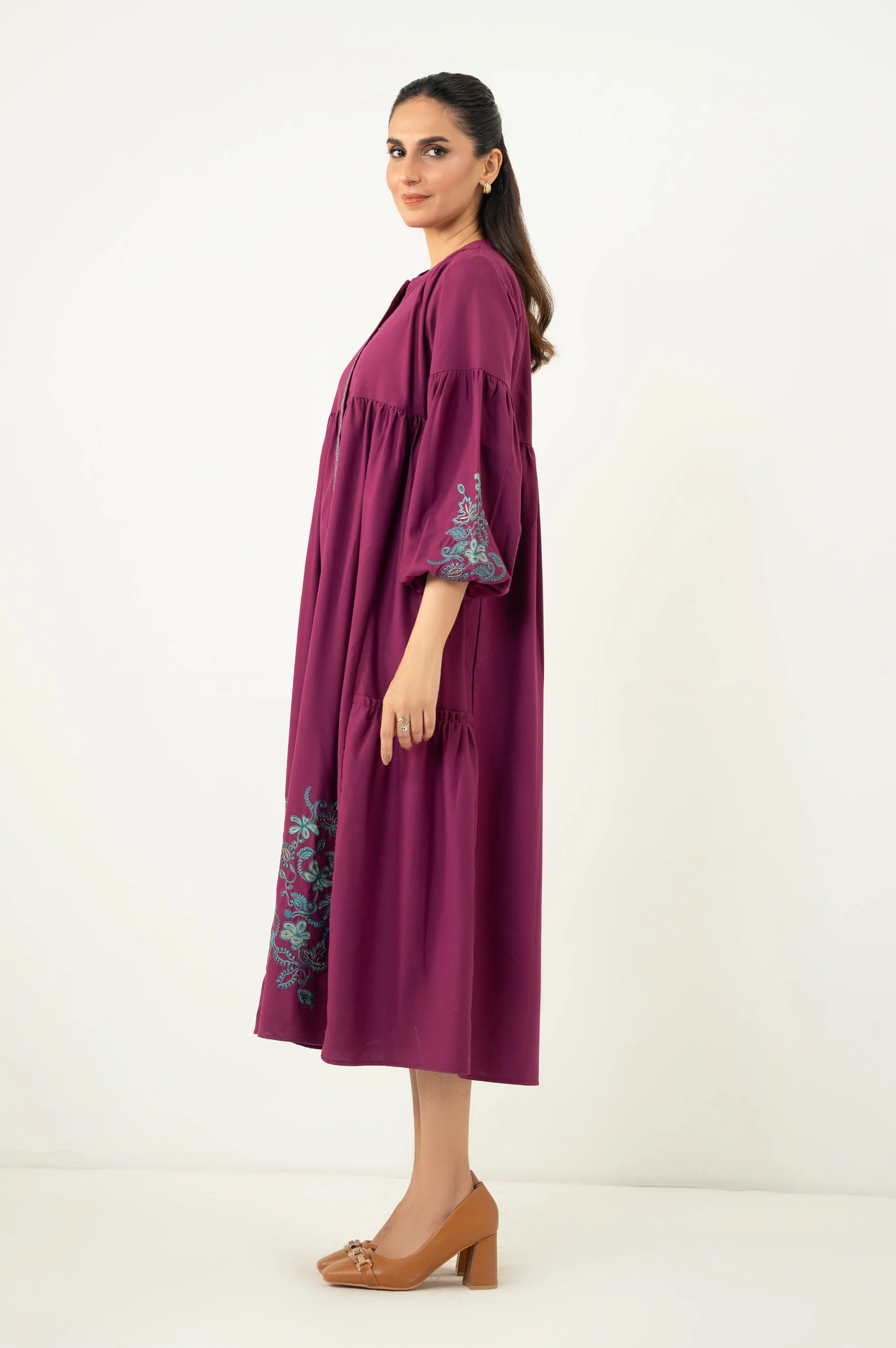Stitched 1 Piece Embroidered Irish Long Dress - Image 4
