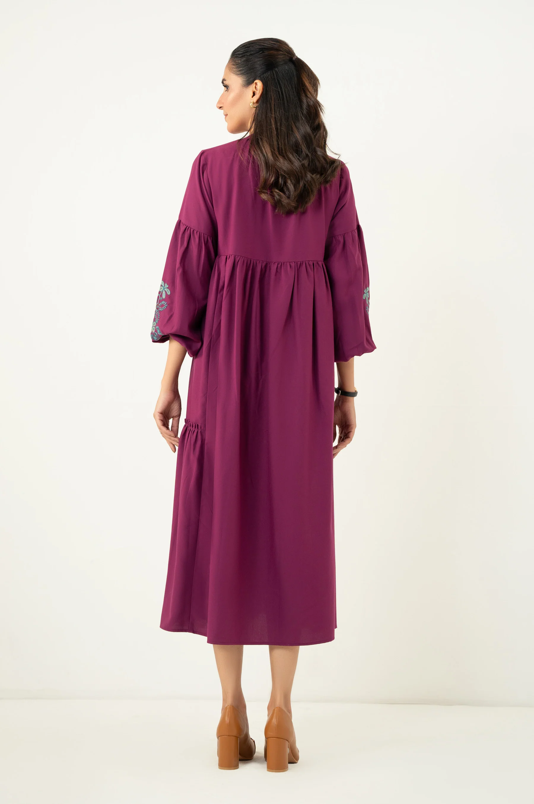 Stitched 1 Piece Embroidered Irish Long Dress - Image 5