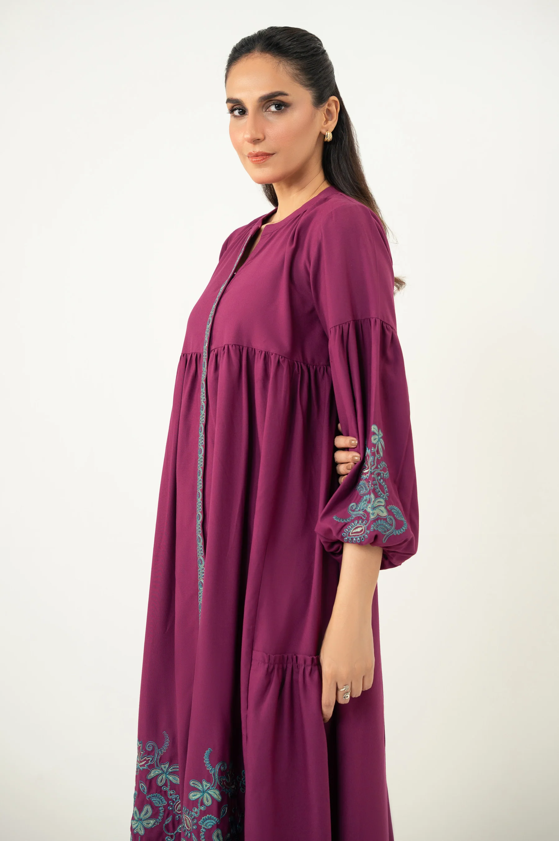 Stitched 1 Piece Embroidered Irish Long Dress - Image 6