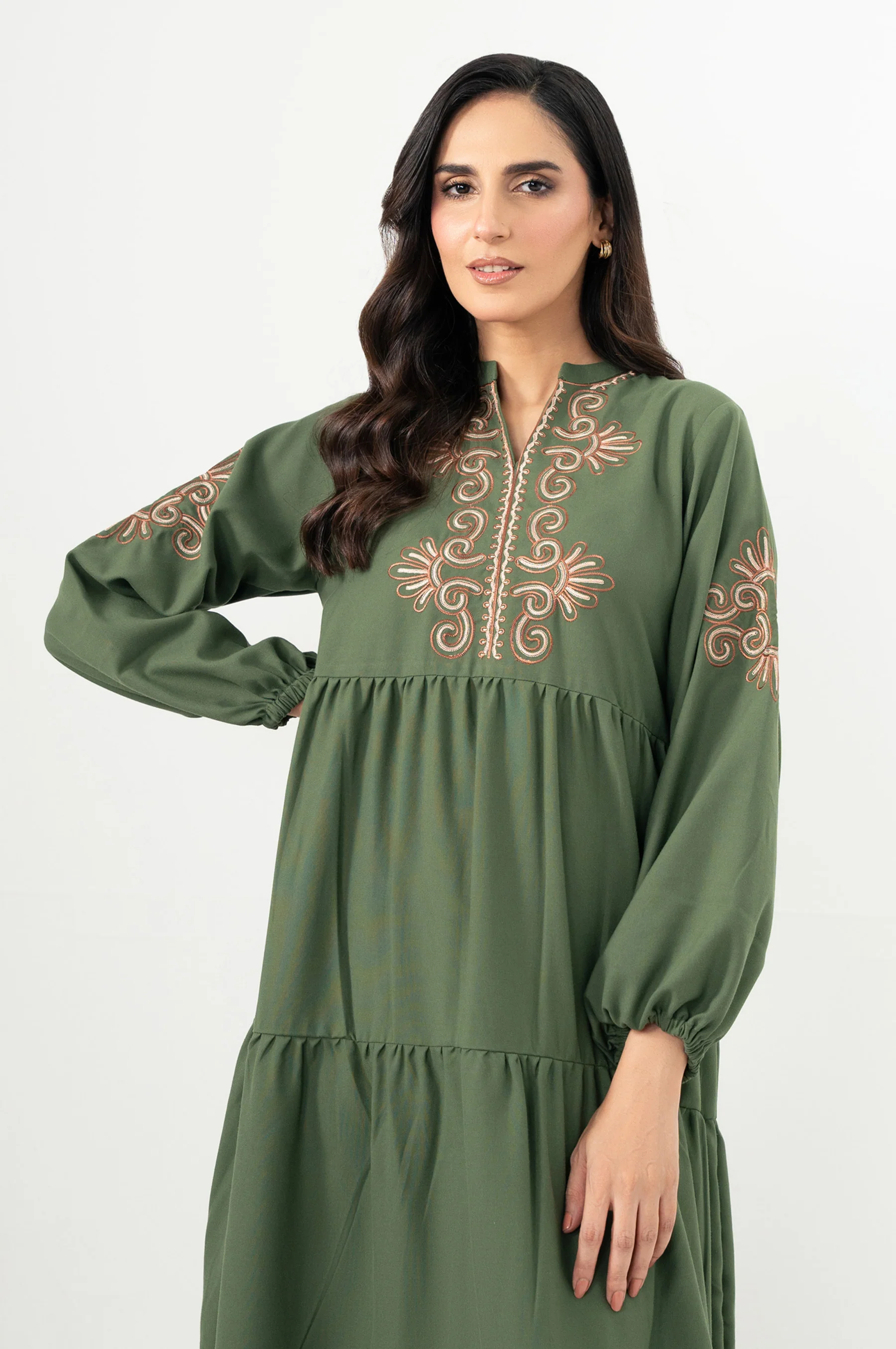 Stitched 1 Piece Embroidered Irish Long Dress - Image 3