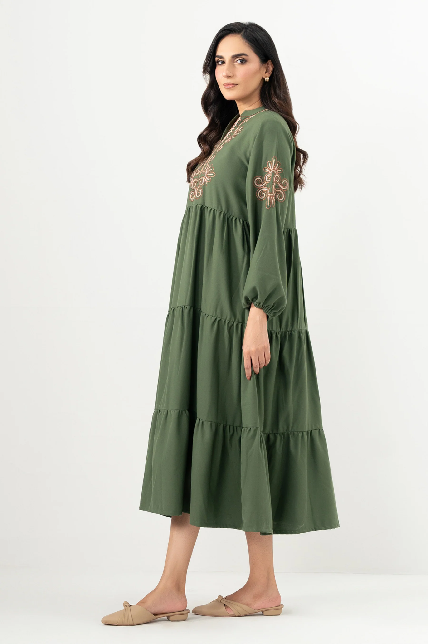 Stitched 1 Piece Embroidered Irish Long Dress - Image 4
