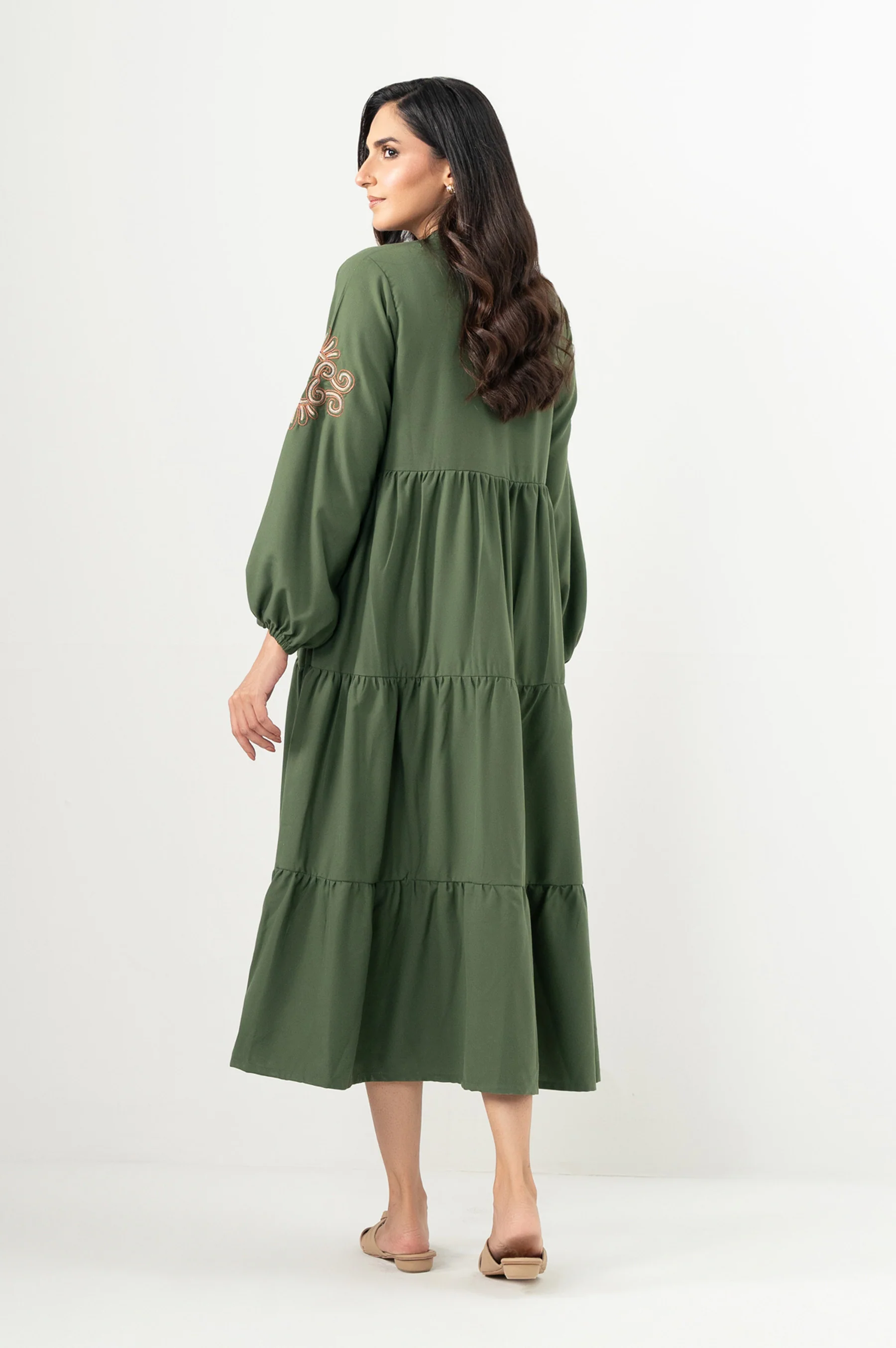 Stitched 1 Piece Embroidered Irish Long Dress - Image 5