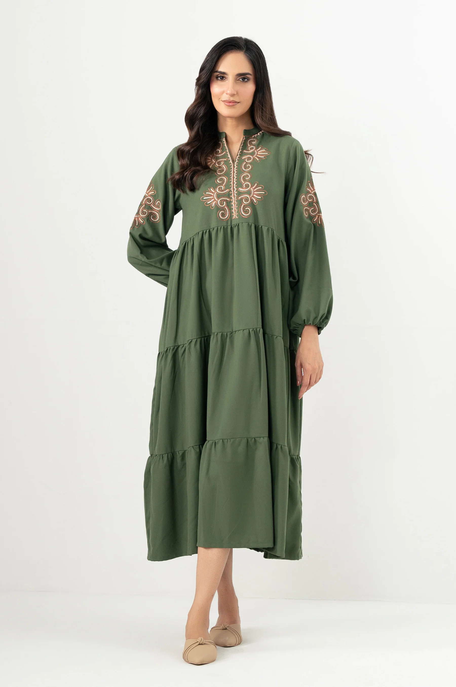 Stitched 1 Piece Embroidered Irish Long Dress - Image 6