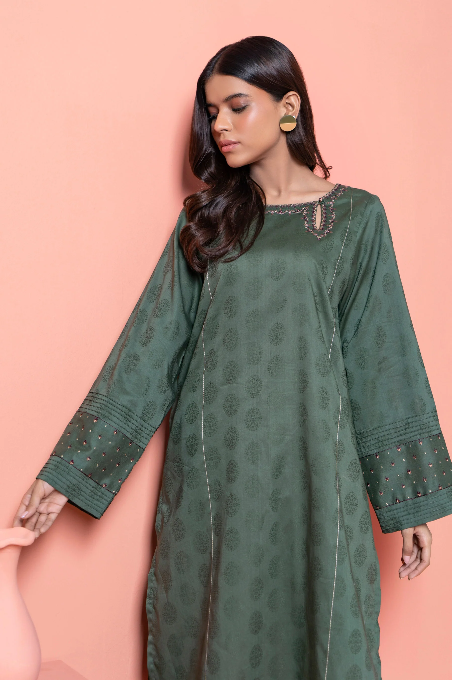 Stitched 1 Piece Embroidered Jacquard Shirt - Image 4
