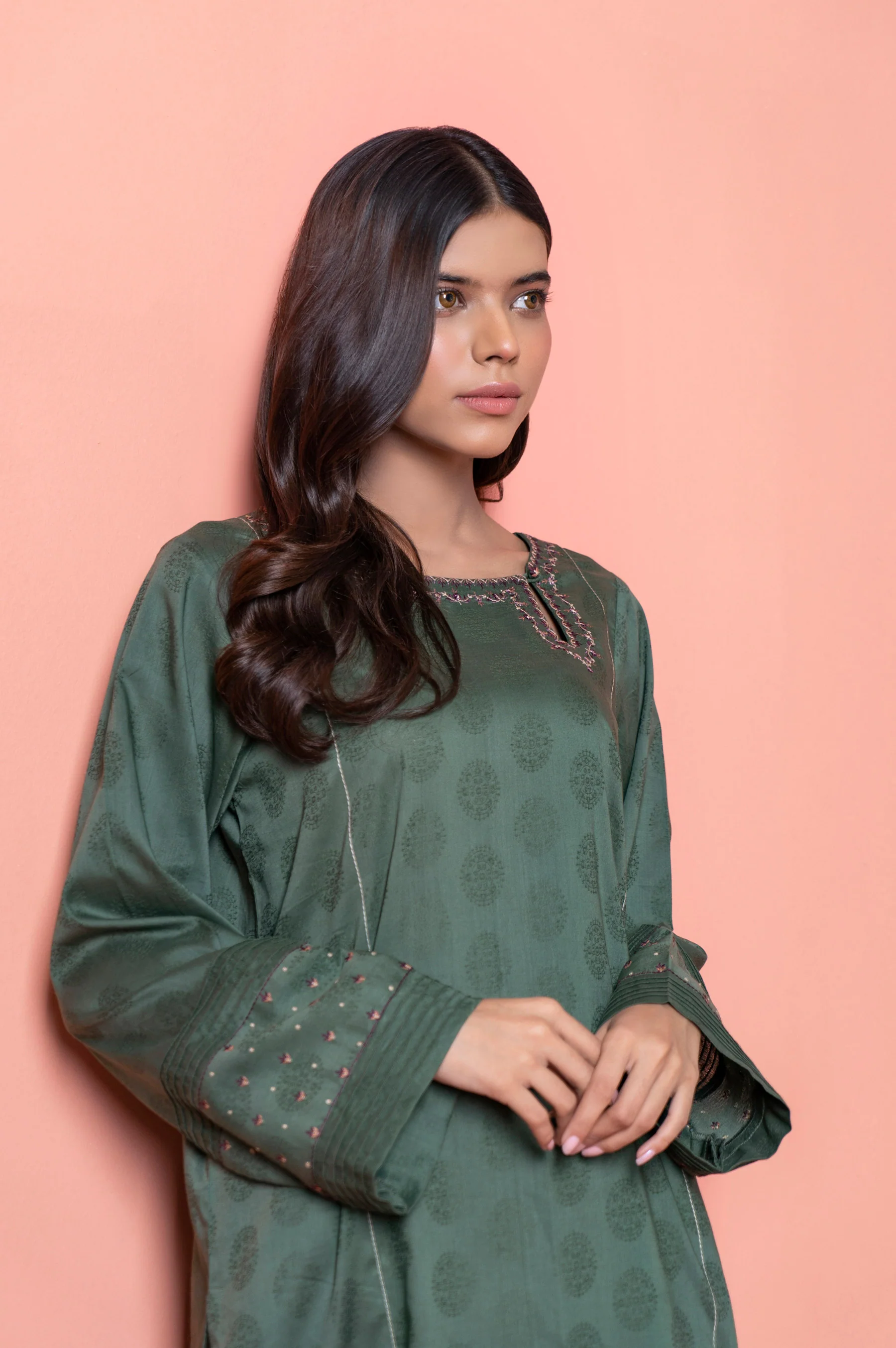 Stitched 1 Piece Embroidered Jacquard Shirt - Image 5