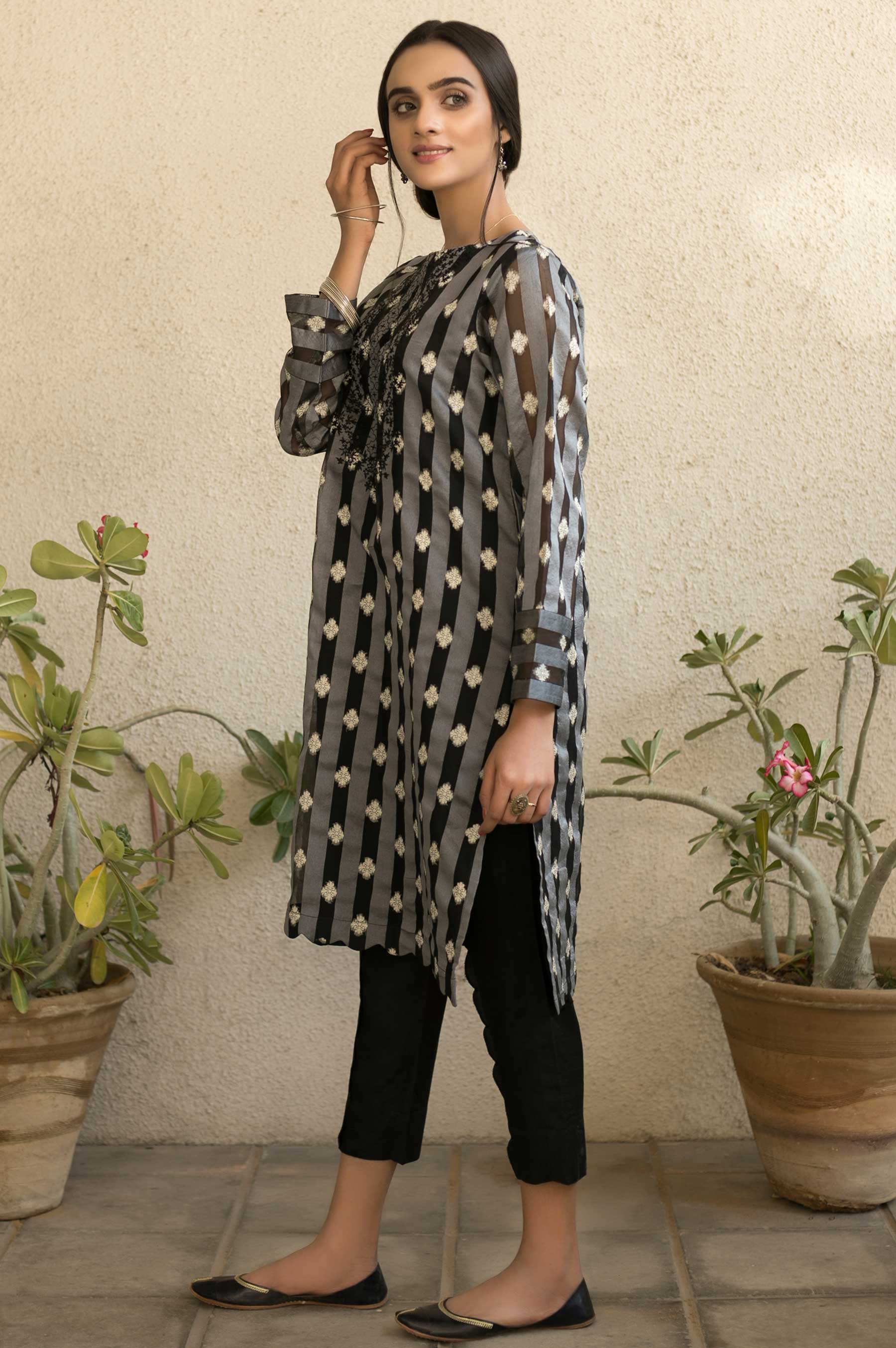 Stitched 1 Piece Embroidered Jacquard Shirt - Image 3