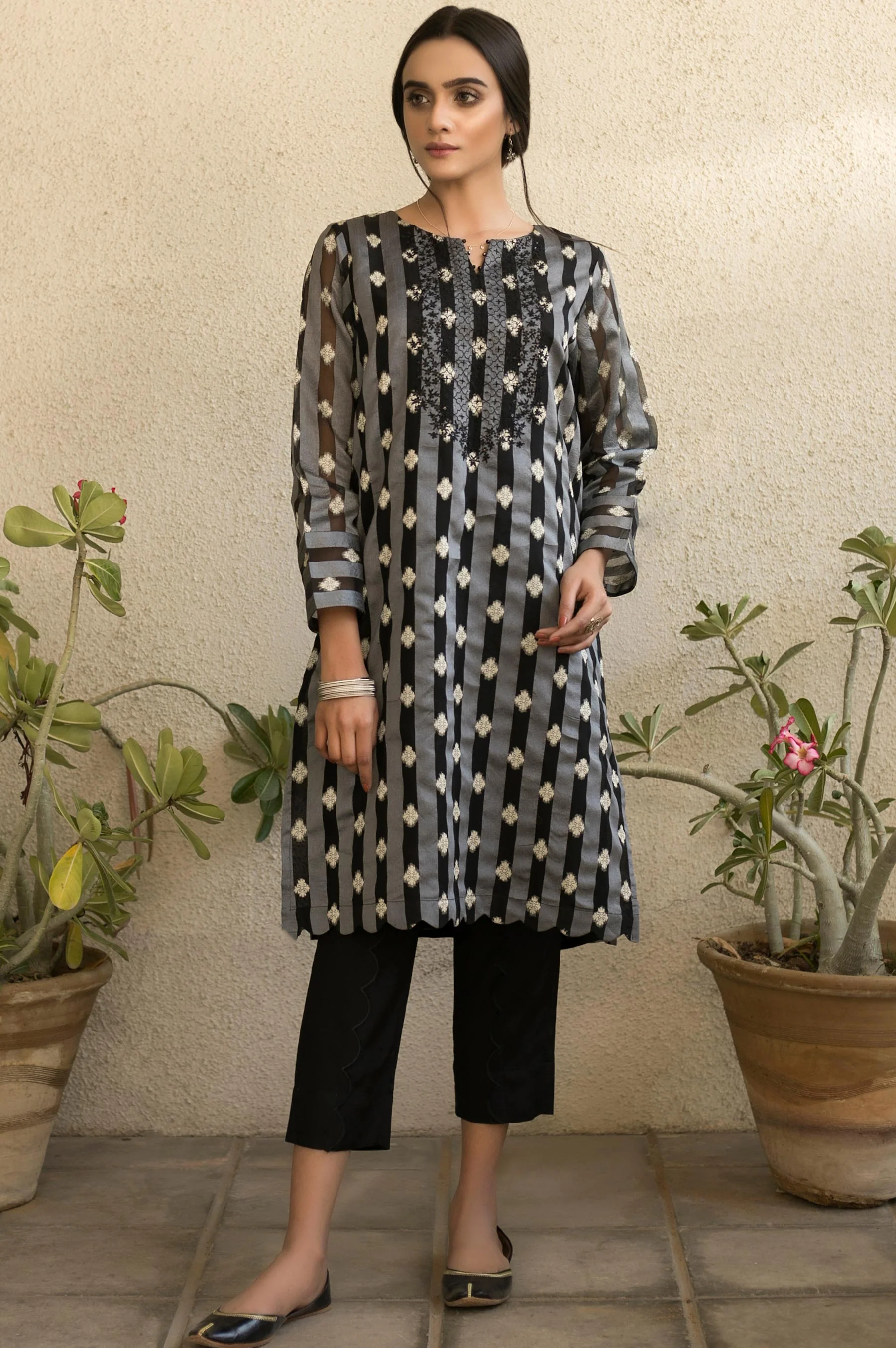 Stitched 1 Piece Embroidered Jacquard Shirt - Image 4