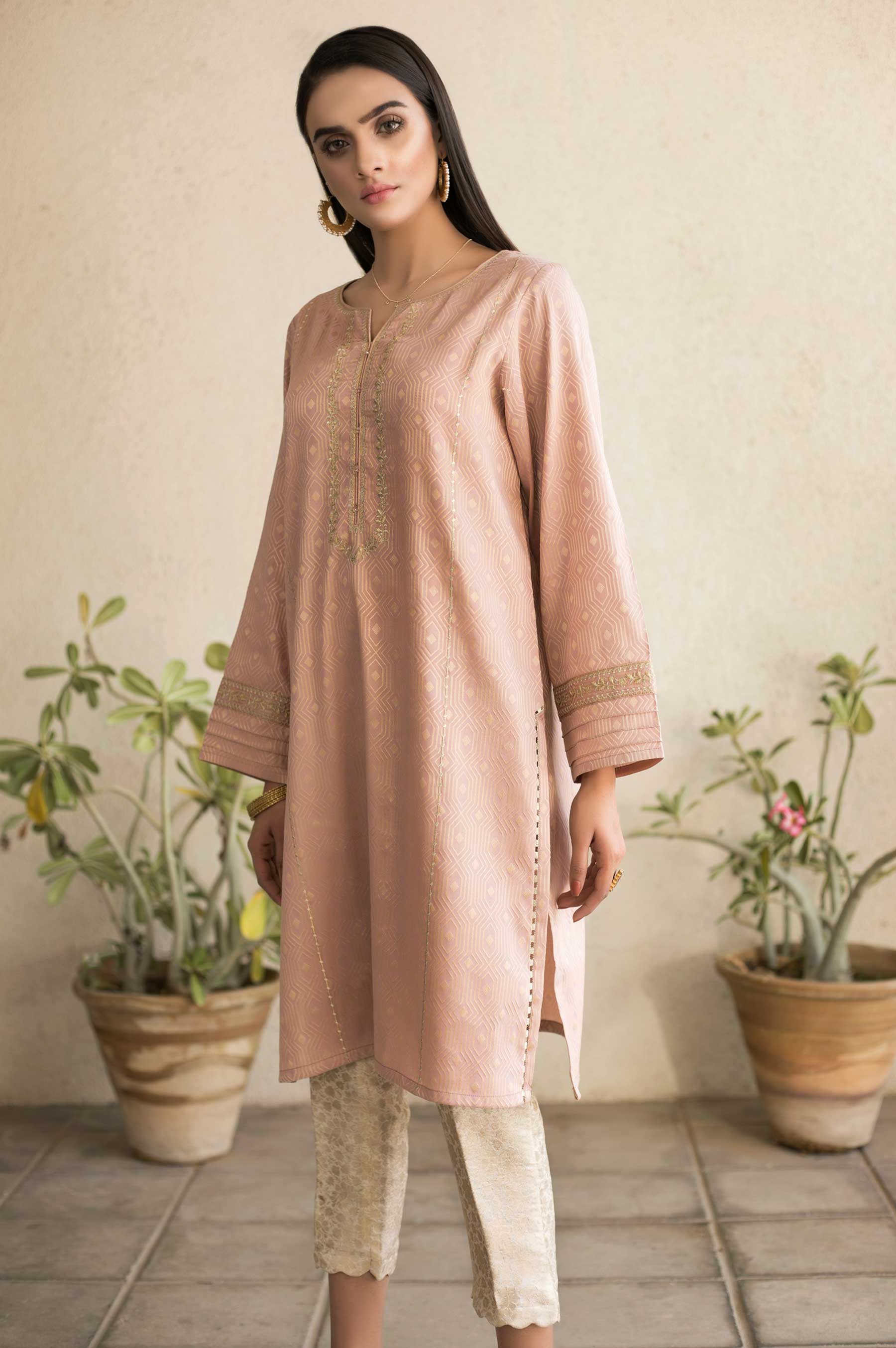 Stitched 1 Piece Embroidered Jamawar Shirt - Image 3