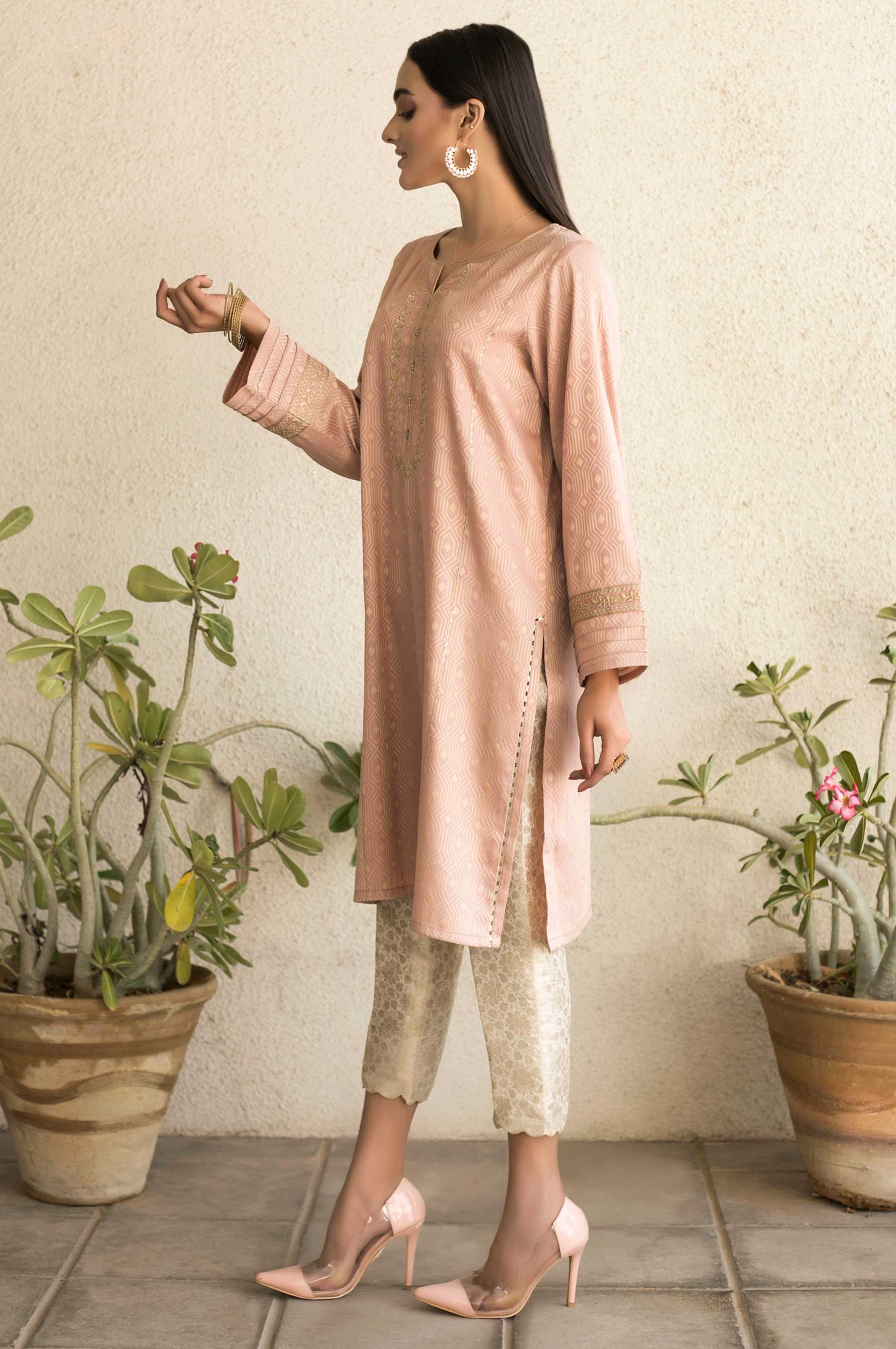 Stitched 1 Piece Embroidered Jamawar Shirt - Image 4