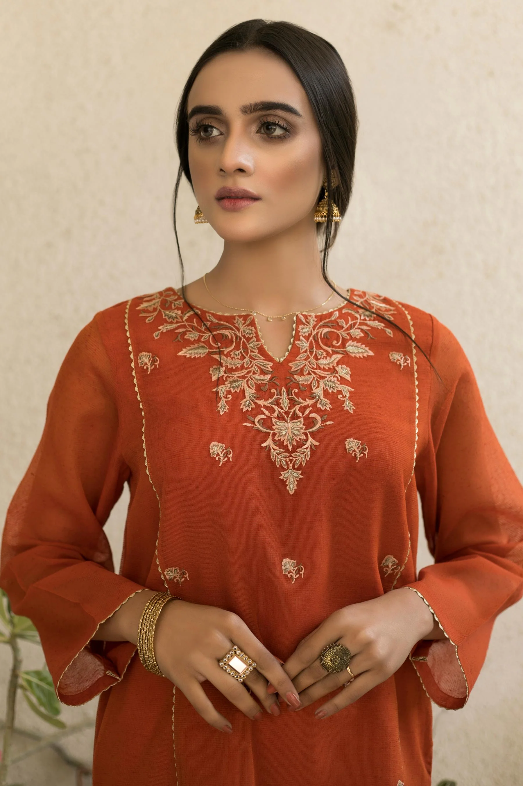 Stitched 1 Piece Embroidered Karandi Net Shirt - Image 3