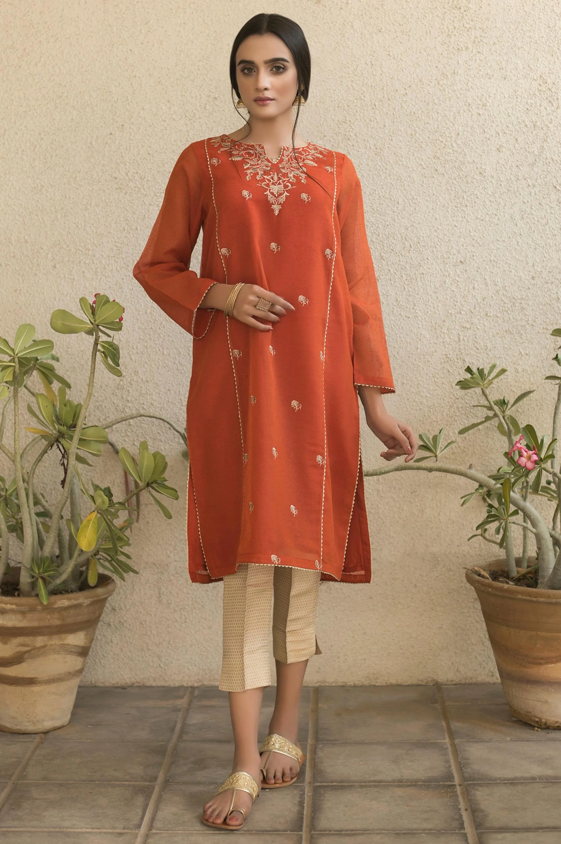 Stitched 1 Piece Embroidered Karandi Net Shirt - Image 4