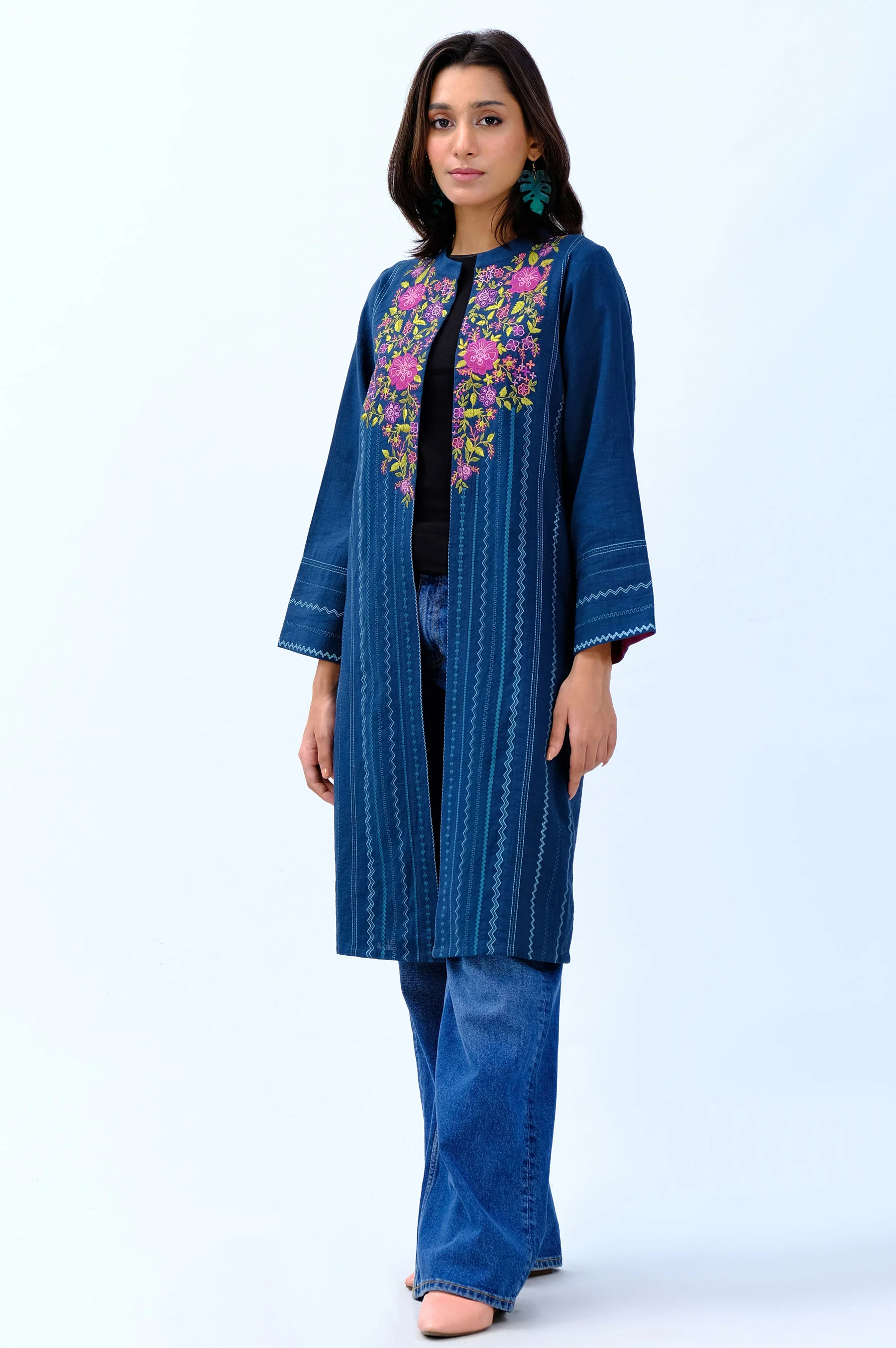 Stitched 1 Piece Embroidered Khaddar Jacket - Image 4