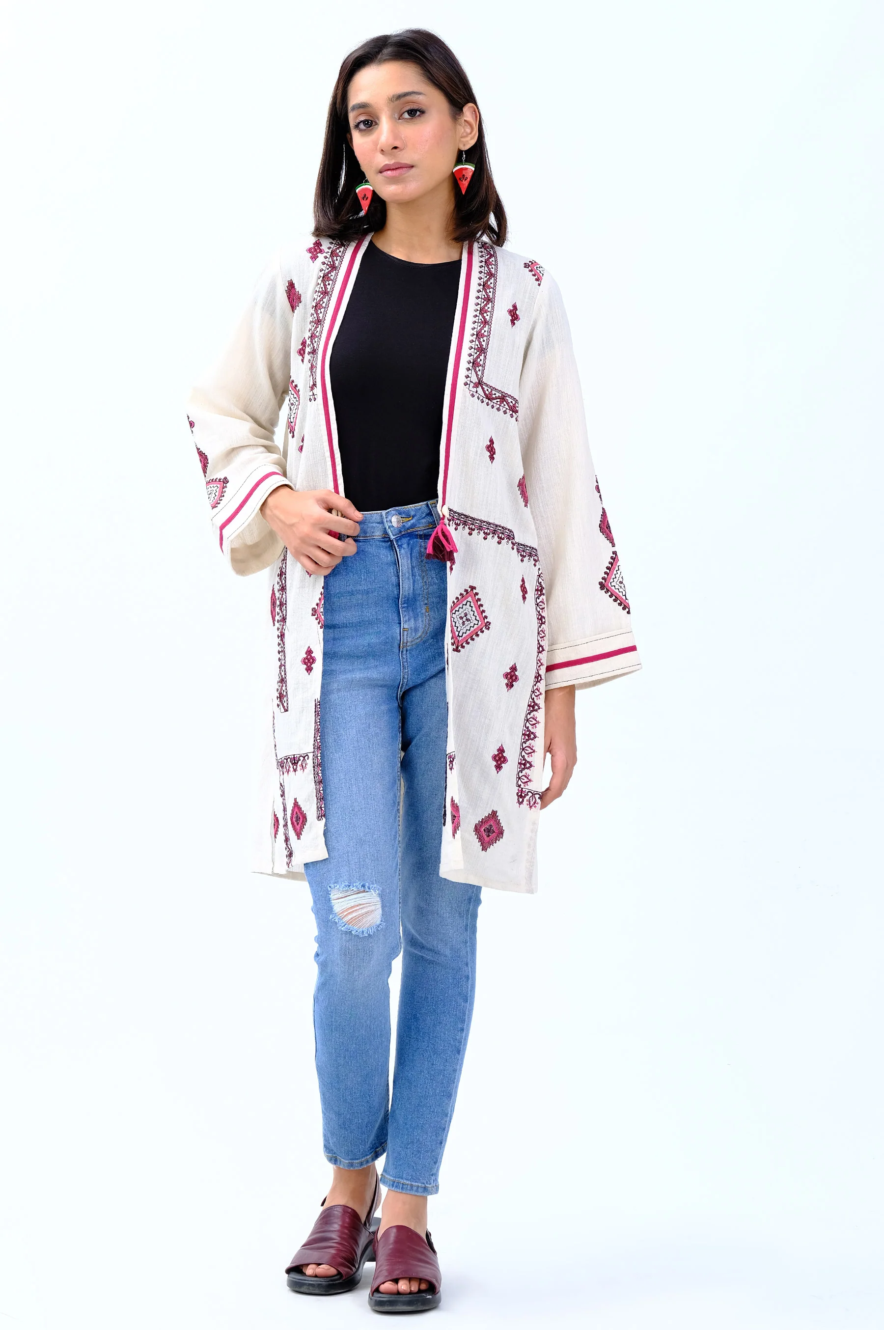 Stitched 1 Piece Embroidered Khaddar Jacket - Image 2