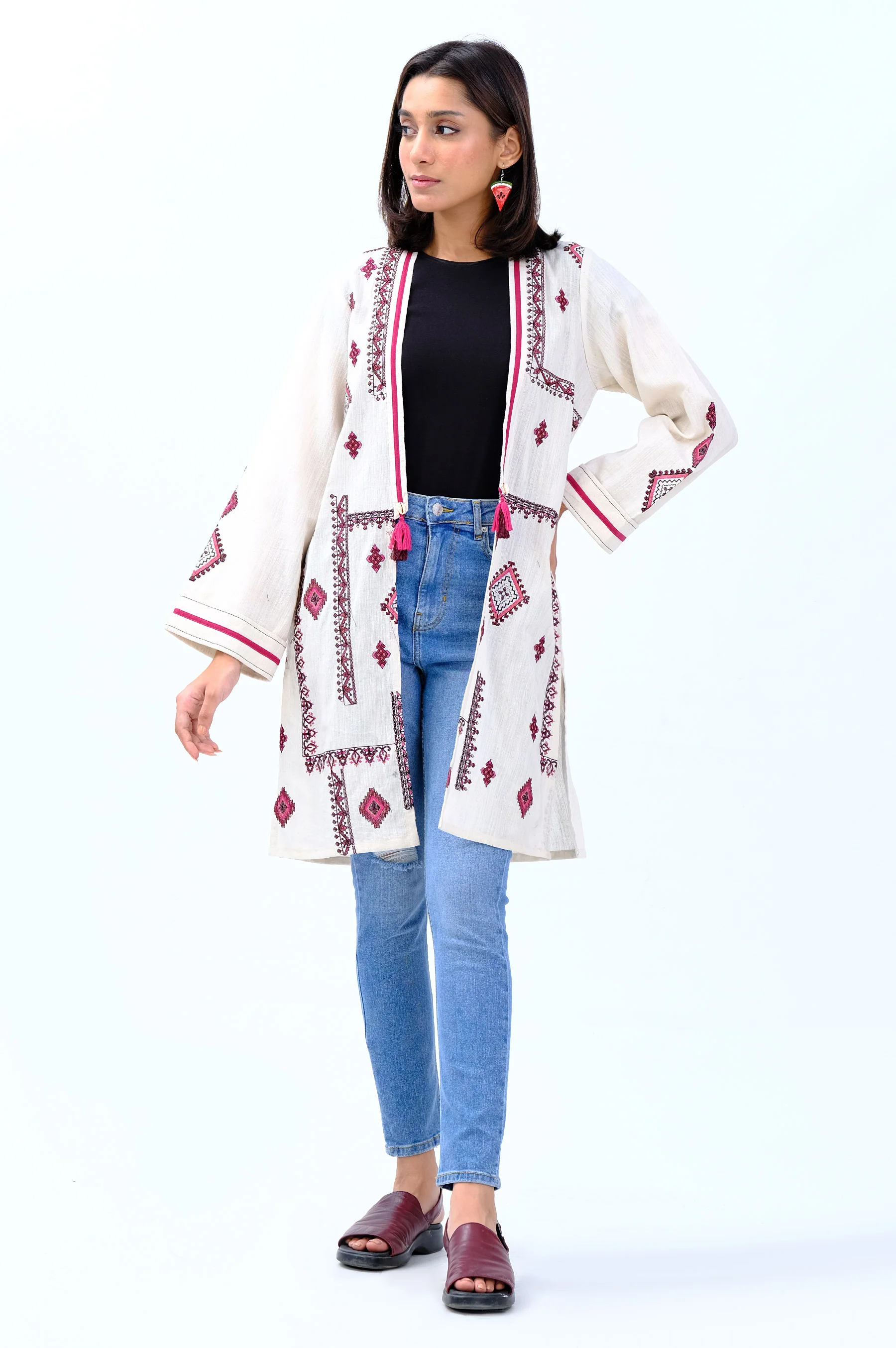 Stitched 1 Piece Embroidered Khaddar Jacket - Image 3