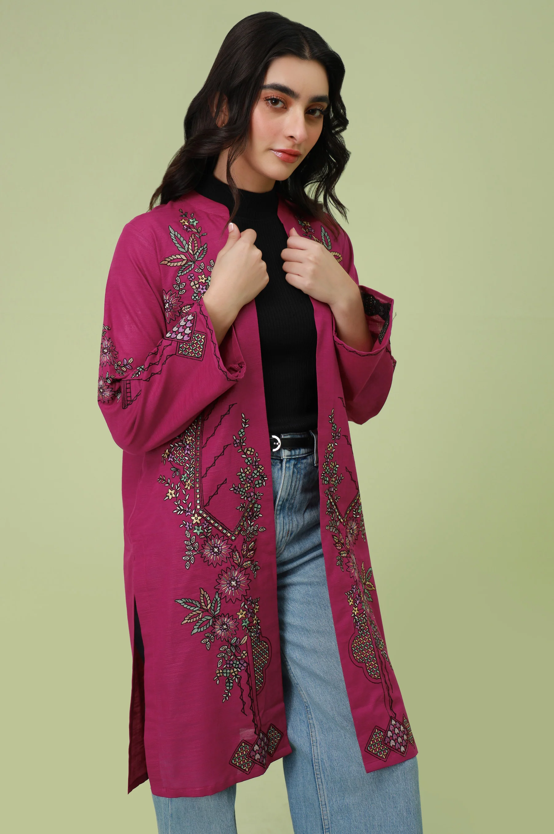 Stitched 1 Piece Embroidered Khaddar Jacket - Image 6