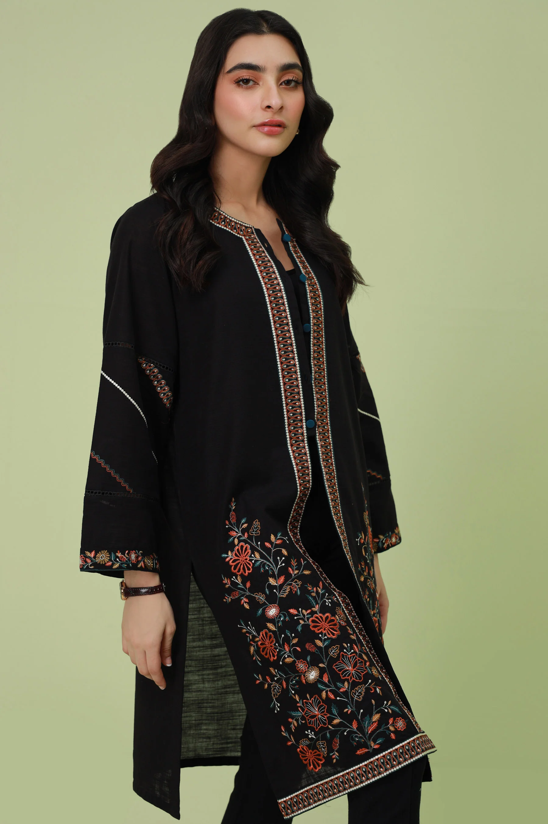 Stitched 1 Piece Embroidered Khaddar Jacket - Image 5