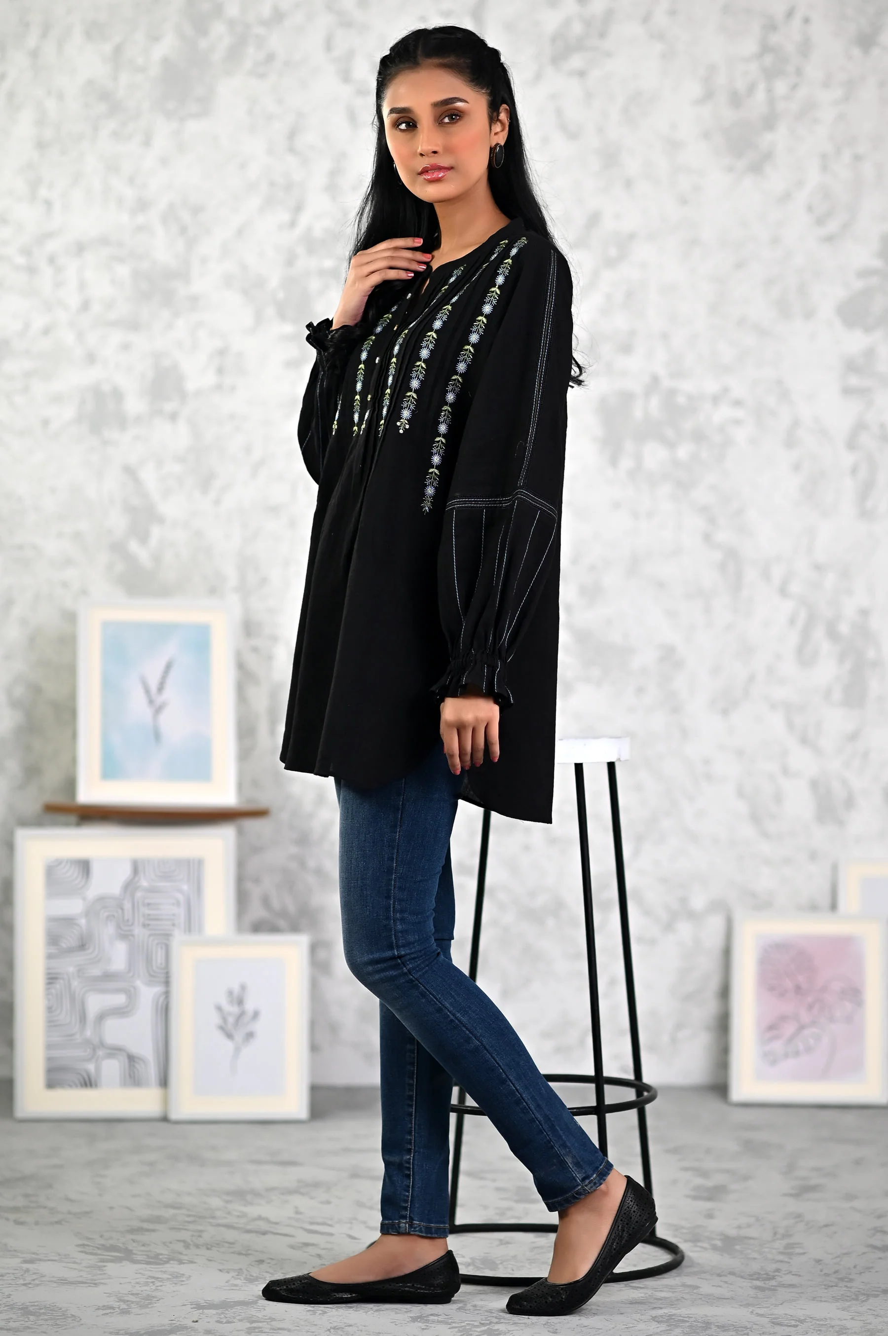 Stitched 1 Piece Embroidered Khaddar Fushion Top - Image 2