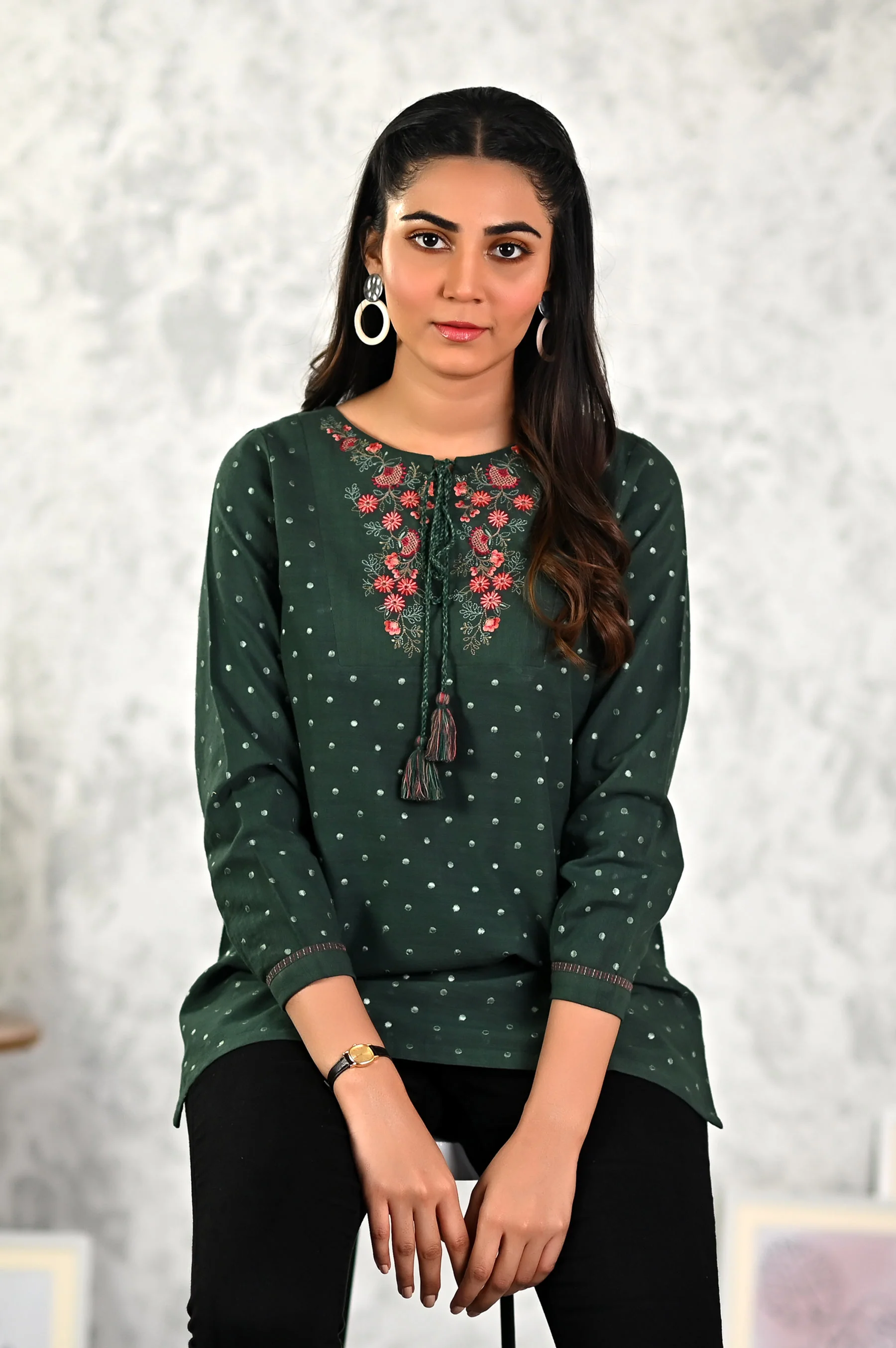 Stitched 1 Piece Embroidered Khaddar Fushion Top - Image 6