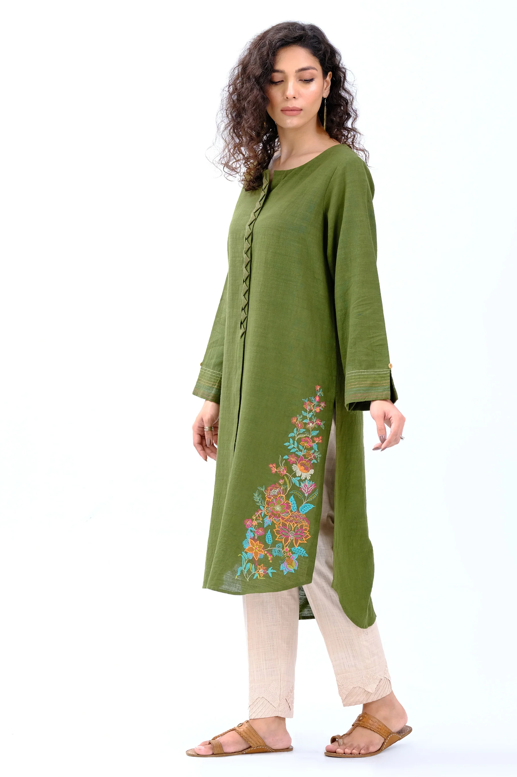 Stitched 1 Piece Embroidered Khaddar Shirt - Image 2
