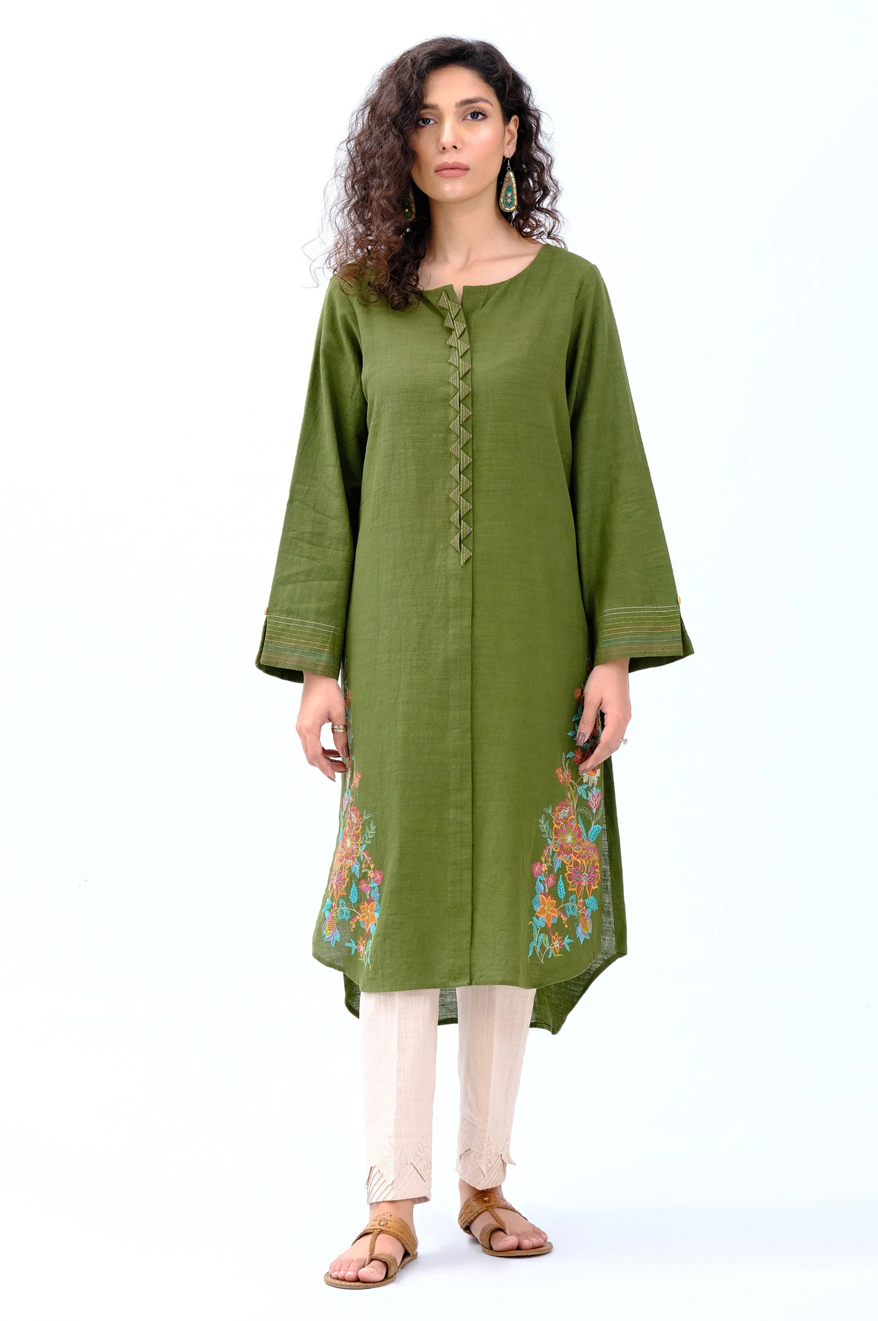 Stitched 1 Piece Embroidered Khaddar Shirt - Image 3