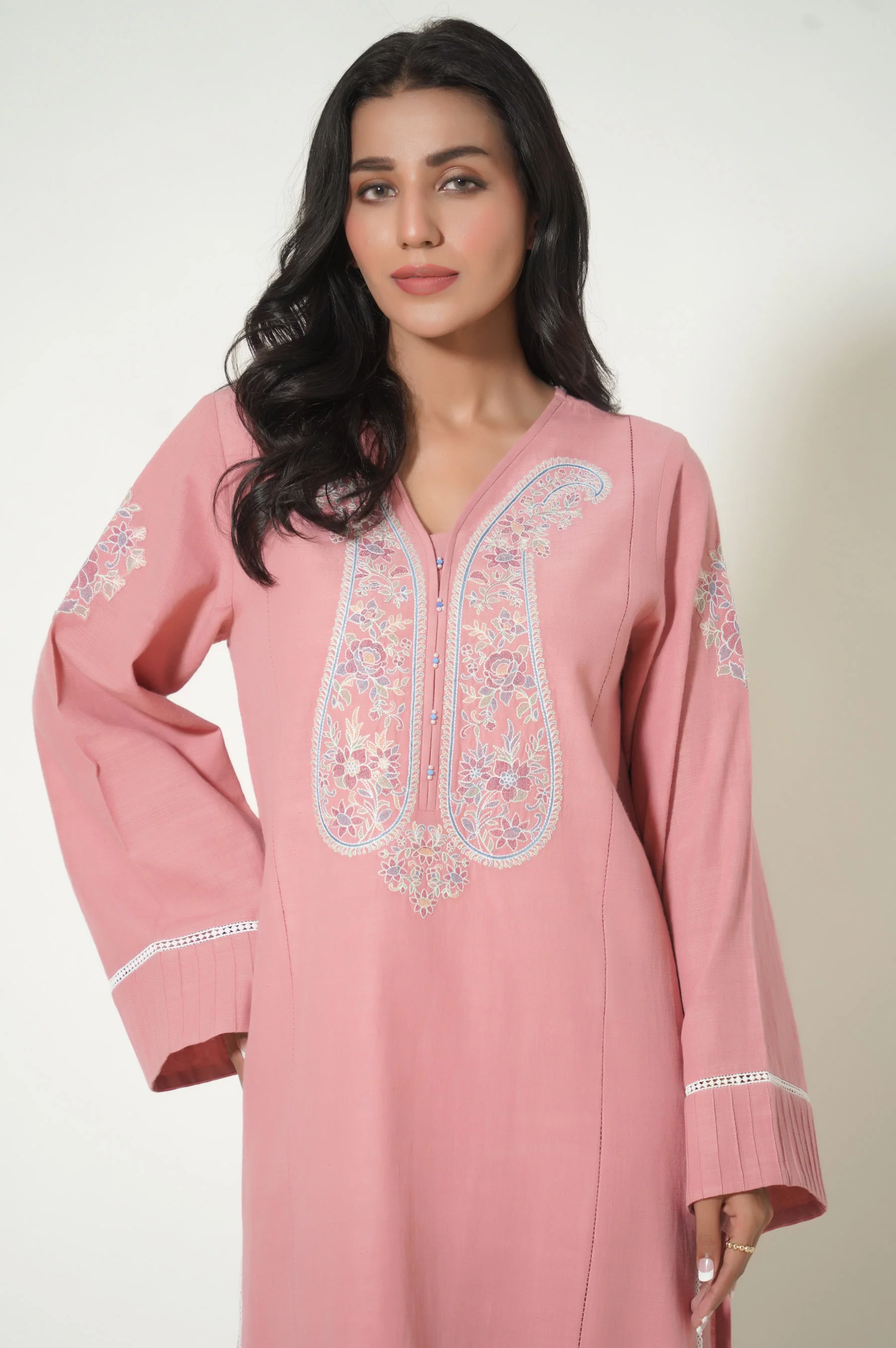 Stitched 1 Piece Embroidered Khaddar Shirt - Image 3