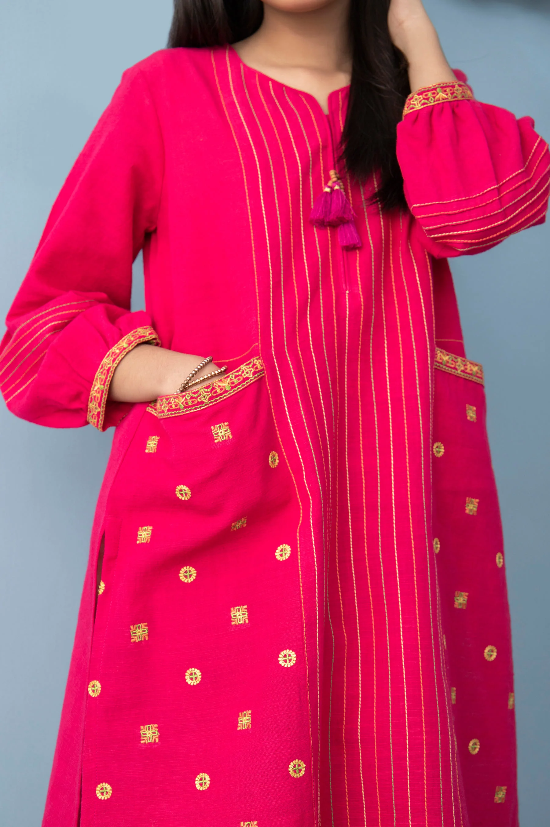 Stitched 1 Piece Embroidered Khaddar Junior Shirt - Image 3