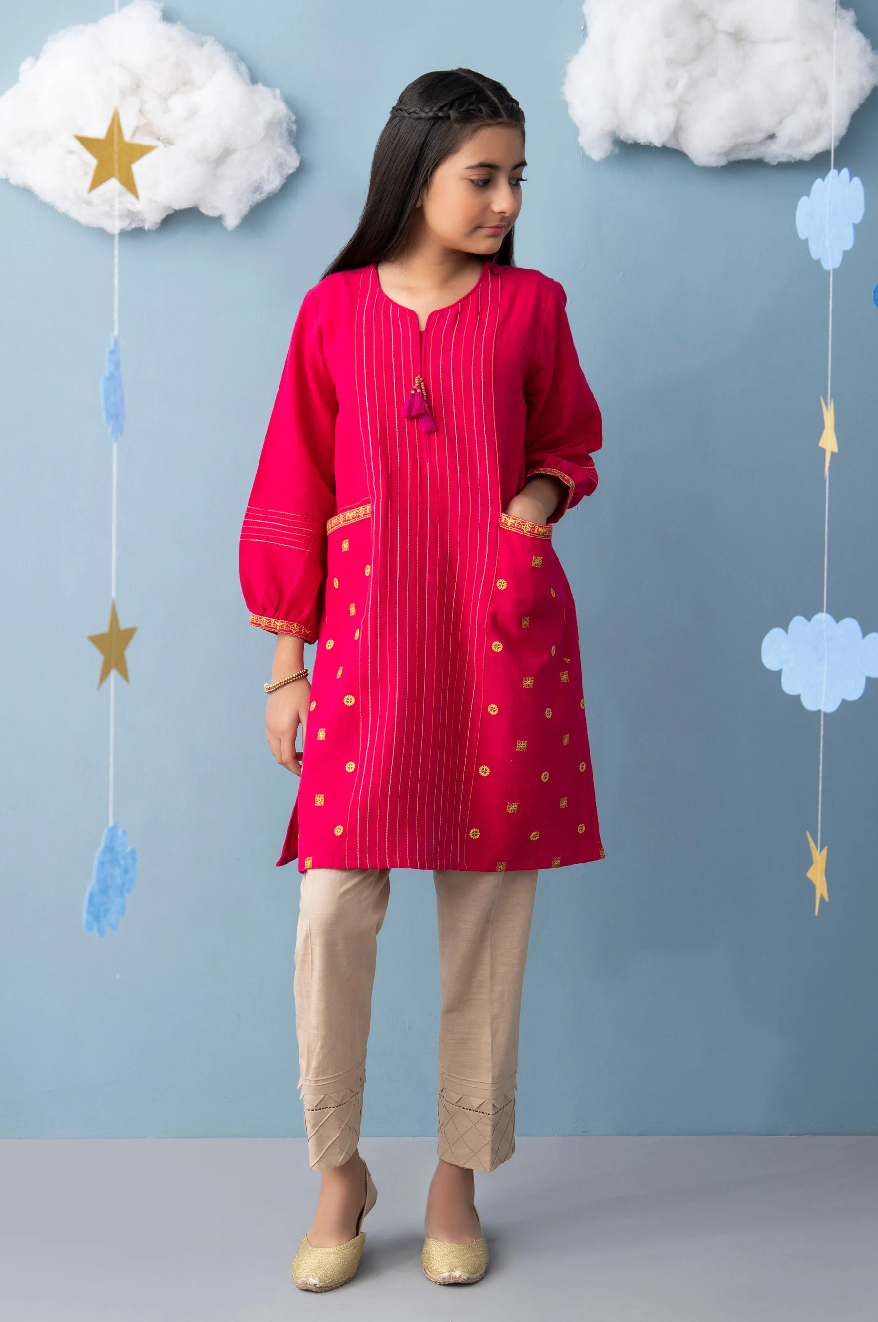 Stitched 1 Piece Embroidered Khaddar Junior Shirt - Image 4