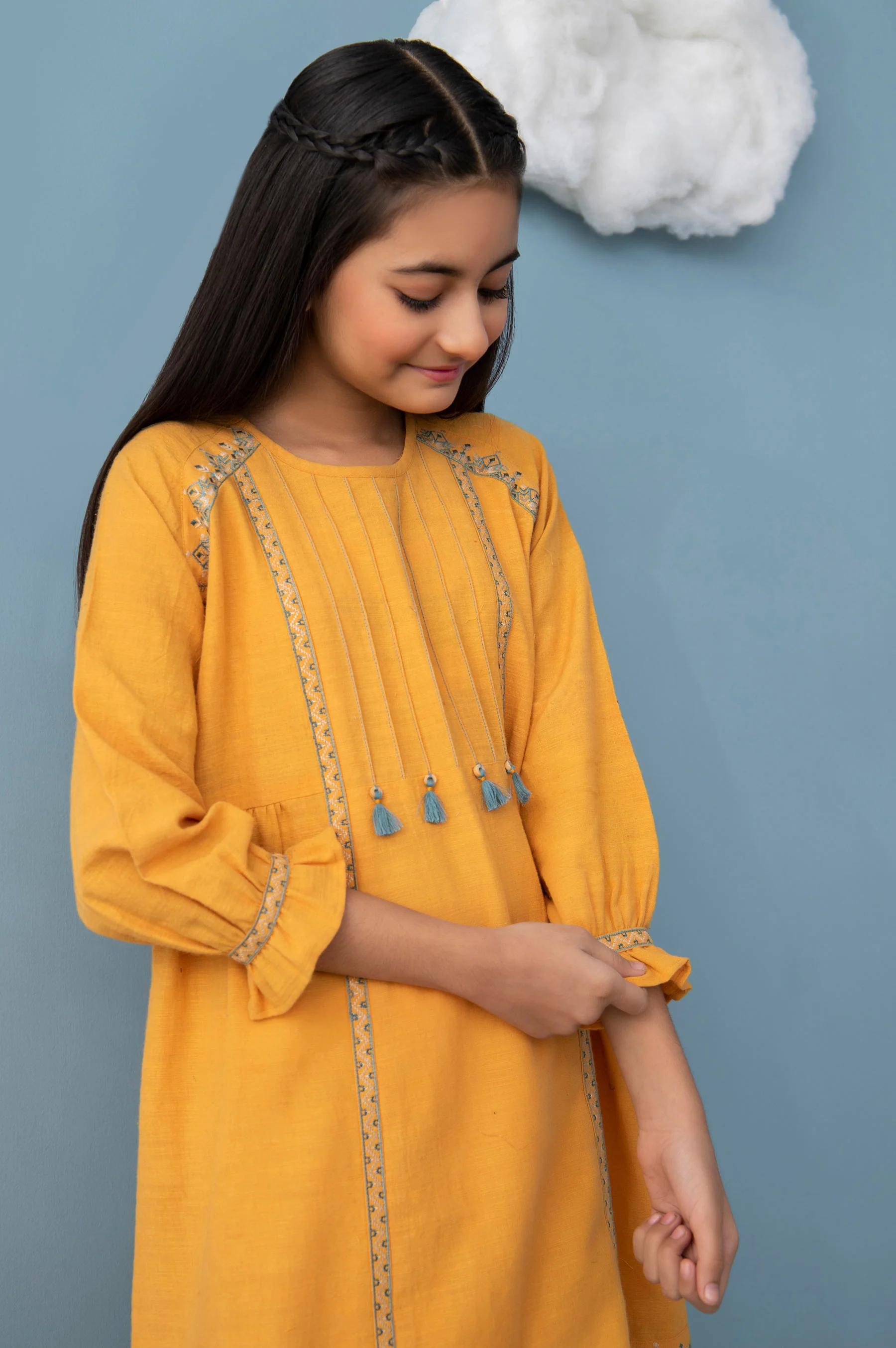 Stitched 1 Piece Embroidered Khaddar Junior Shirt - Image 3