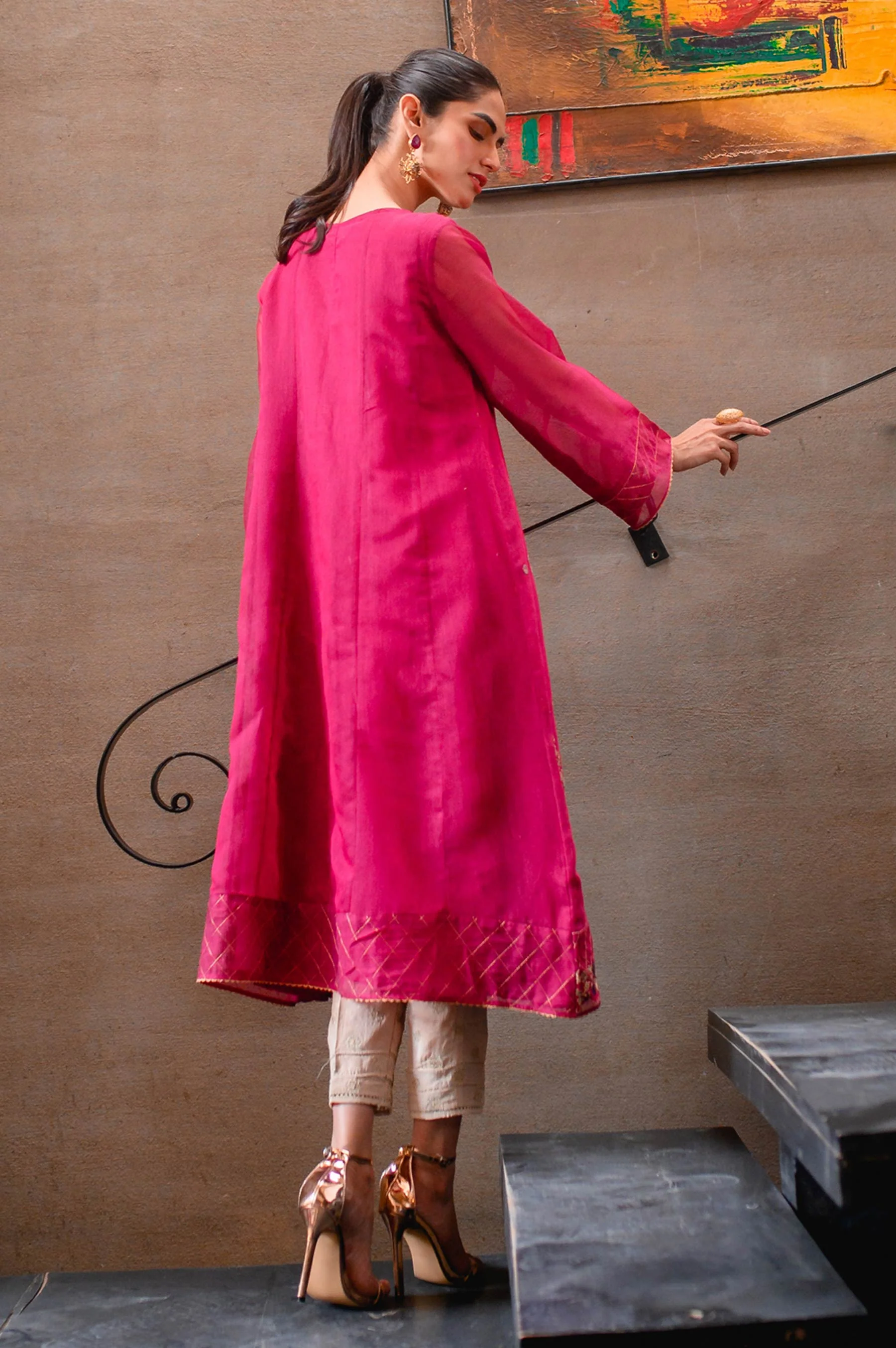 Stitched 1 Piece Khaddi Net Embroidered Shirt - Image 2