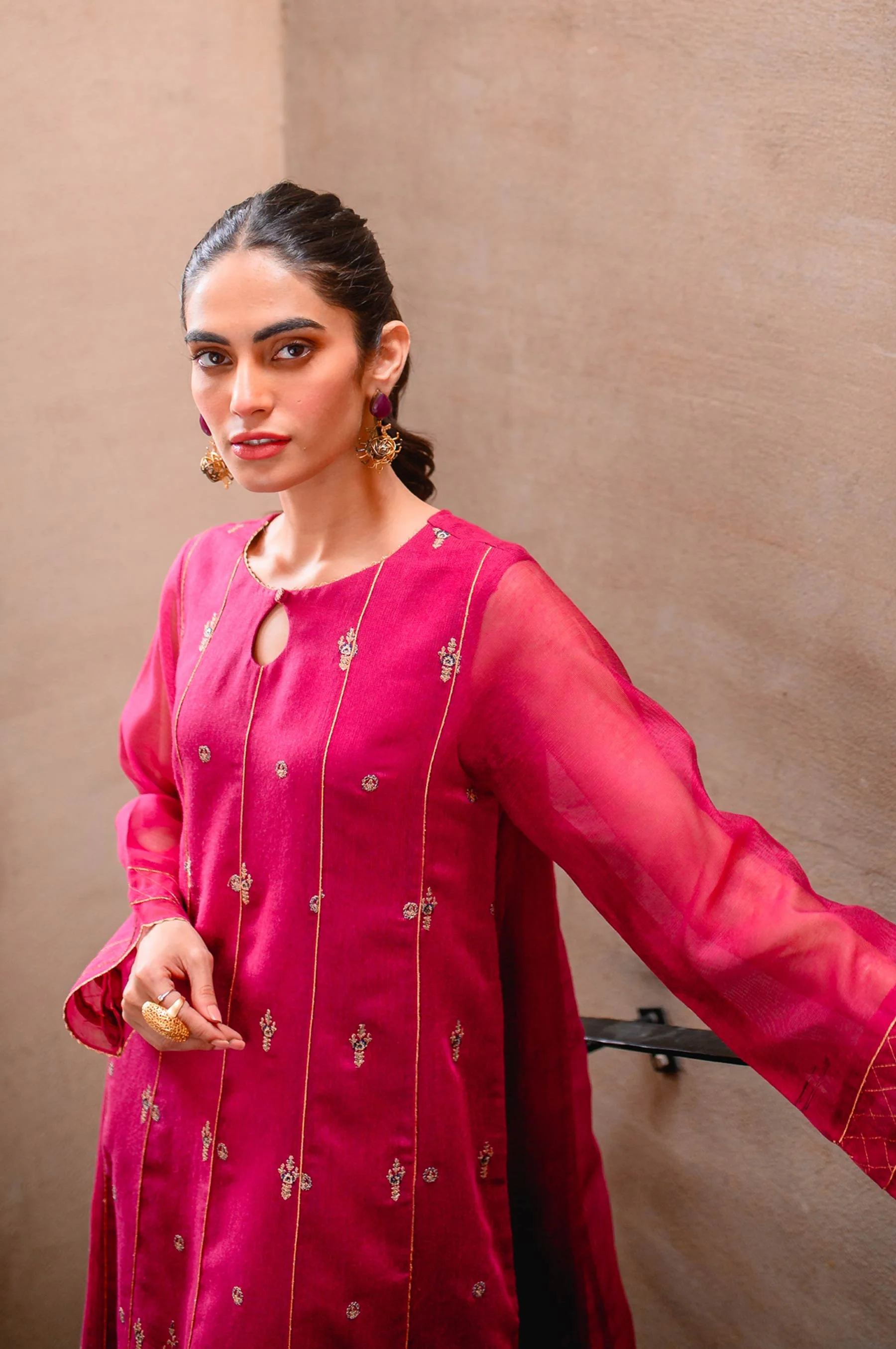 Stitched 1 Piece Khaddi Net Embroidered Shirt - Image 3
