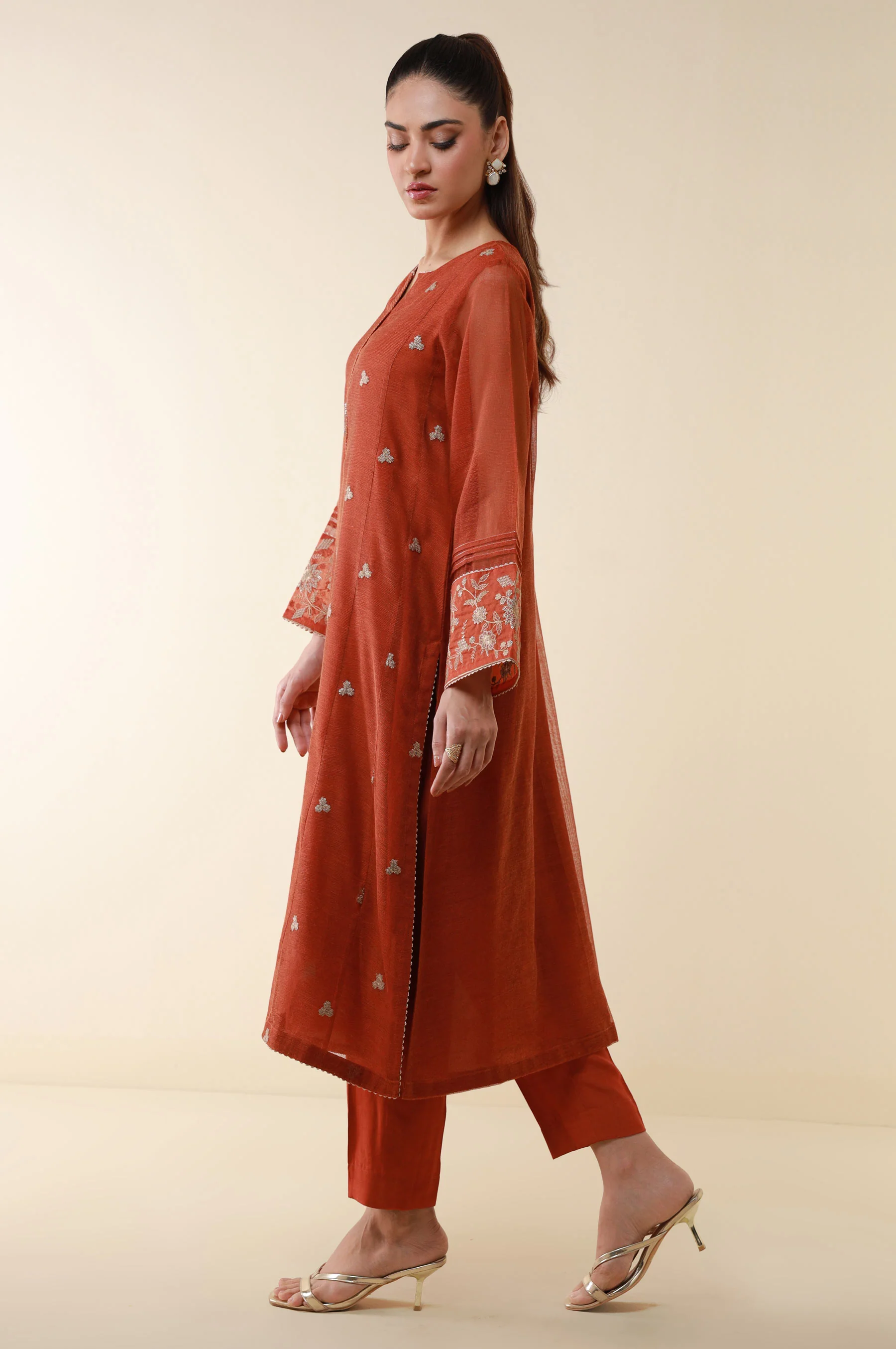 Stitched 1 Piece Embroidered Khaddi Net Shirt - Image 4
