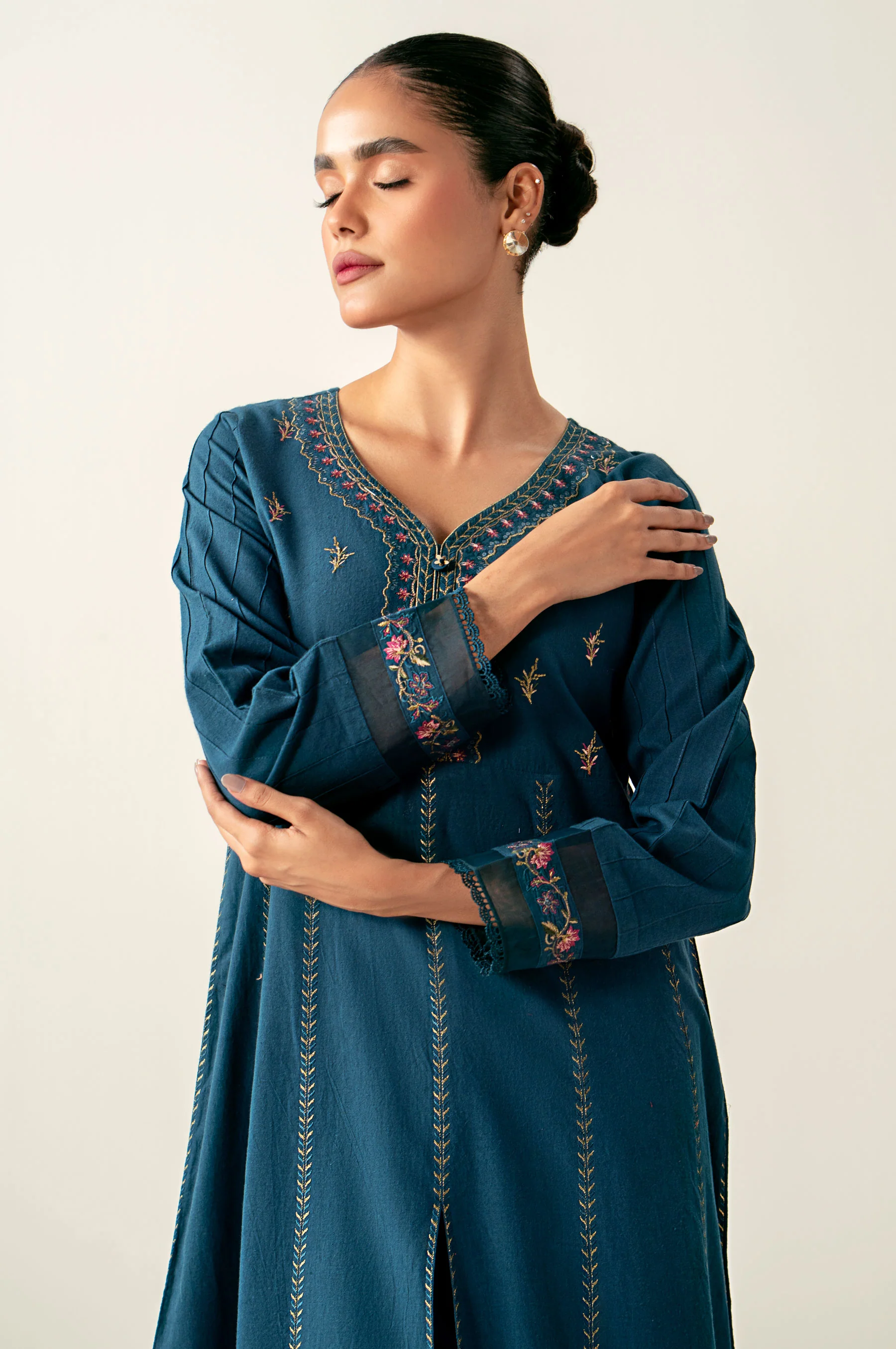 Stitched 1 Piece Embroidered Cambric Shirt - Image 2