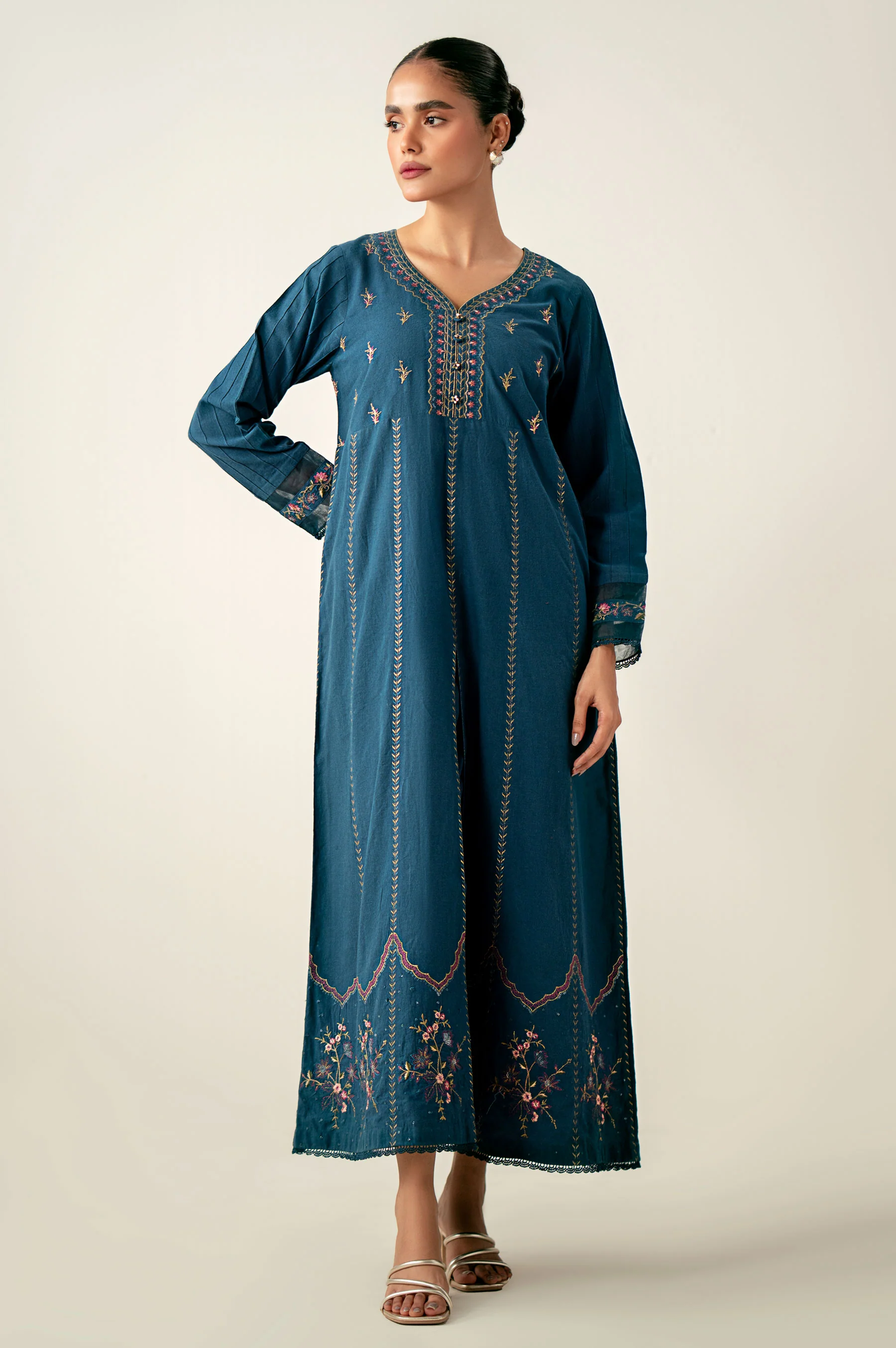Stitched 1 Piece Embroidered Cambric Shirt - Image 4