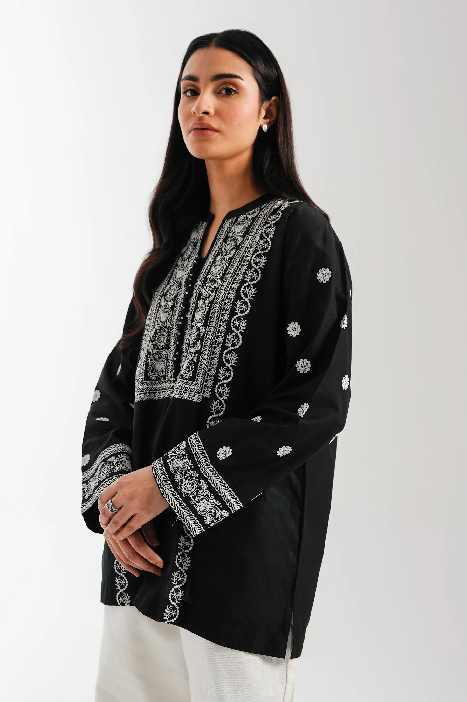 Stitched 1 Piece Embroidered Lawn Chikankari Top - Image 4