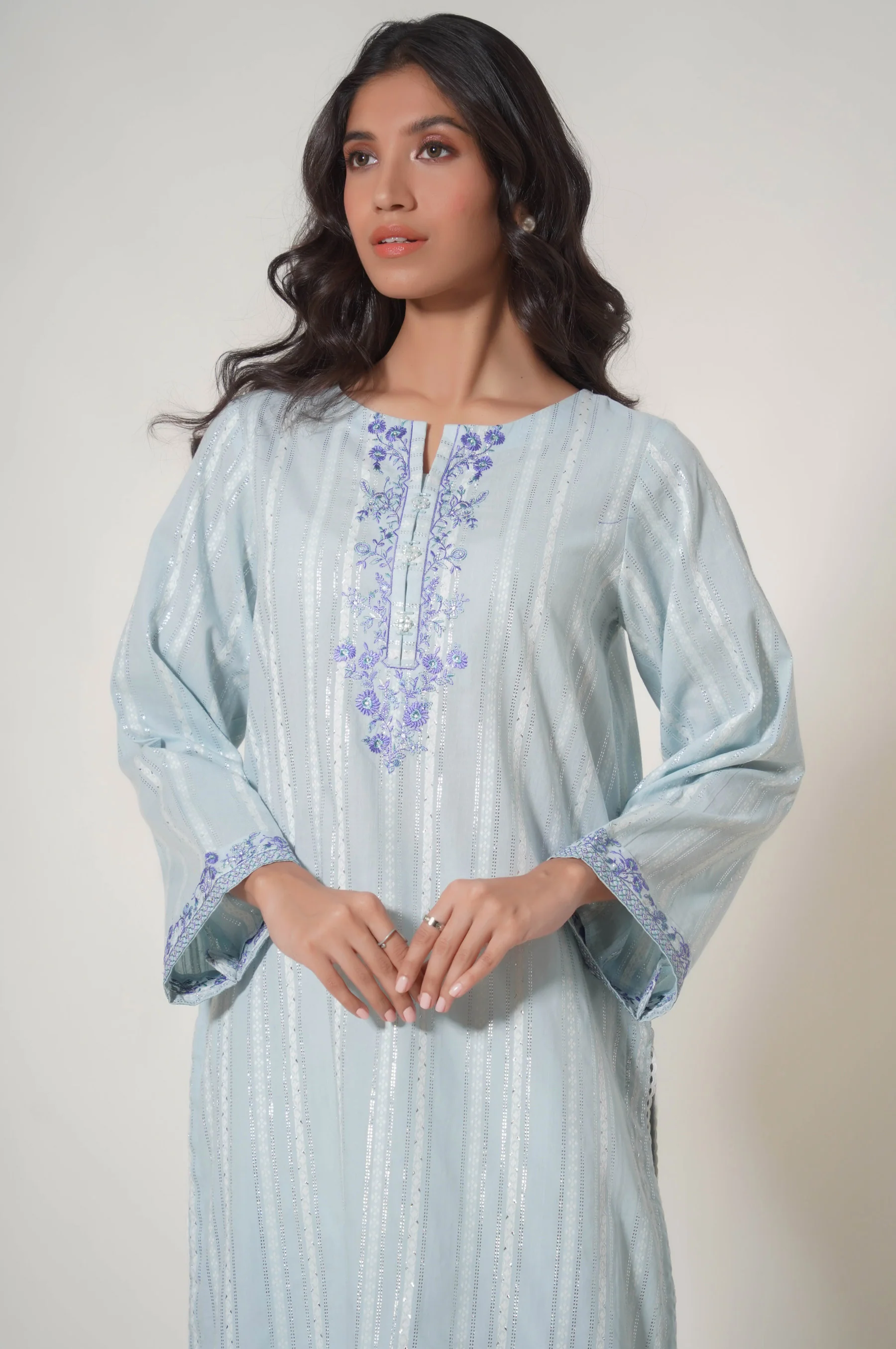 Stitched 1 Piece Embroidered Lorex Jacquard Shirt - Image 2