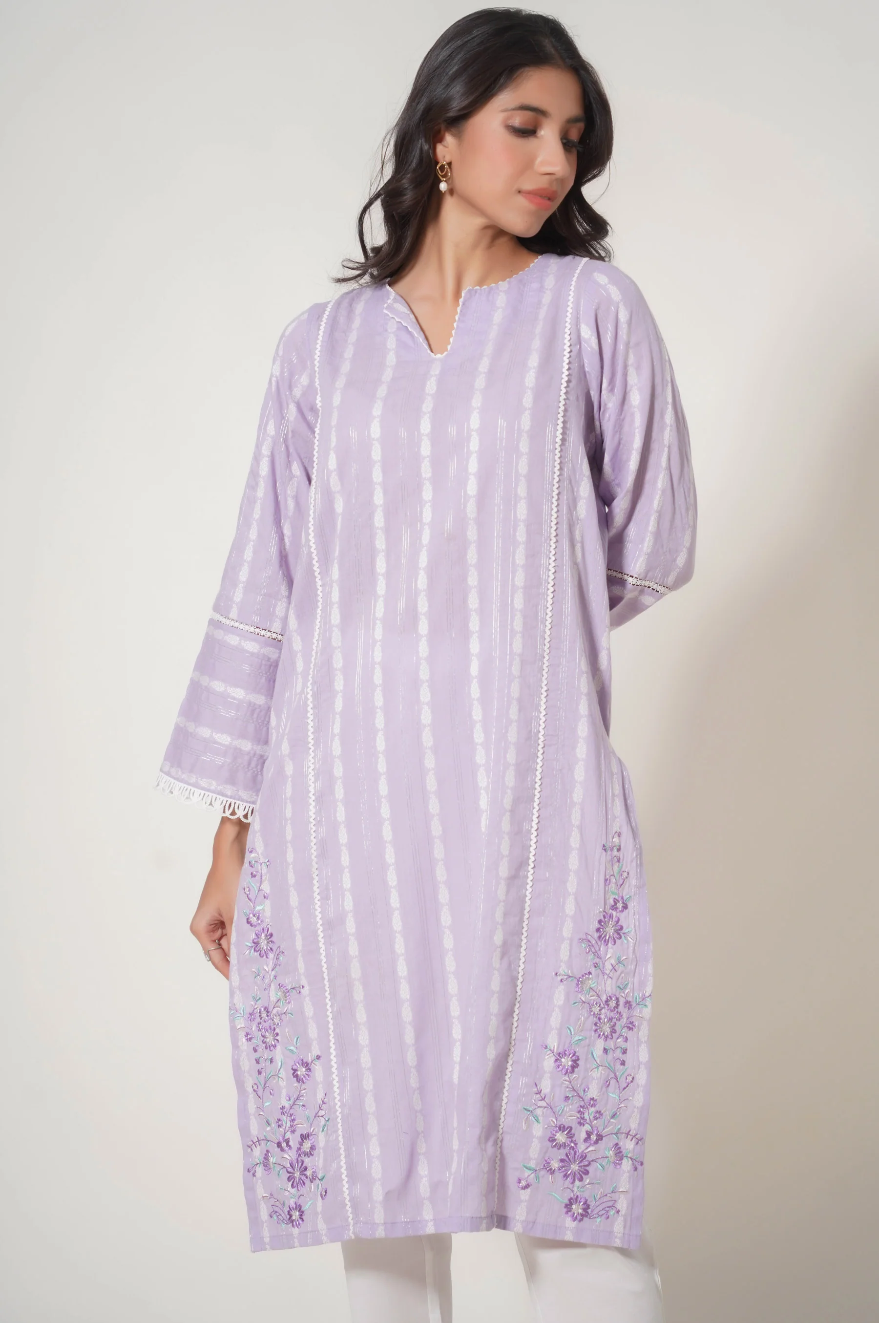 Stitched 1 Piece Embroidered Lorex Jacquard Shirt - Image 3