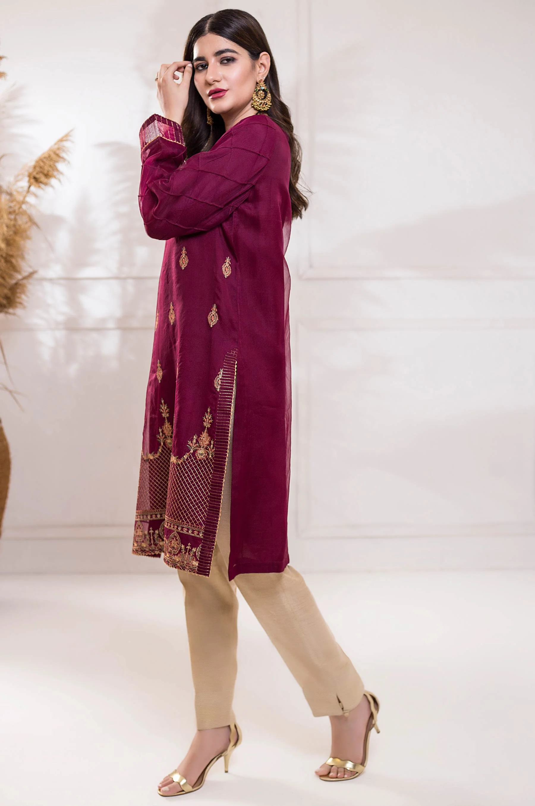 Stitched 1 Piece Embroidered Organza Shirt - Image 3