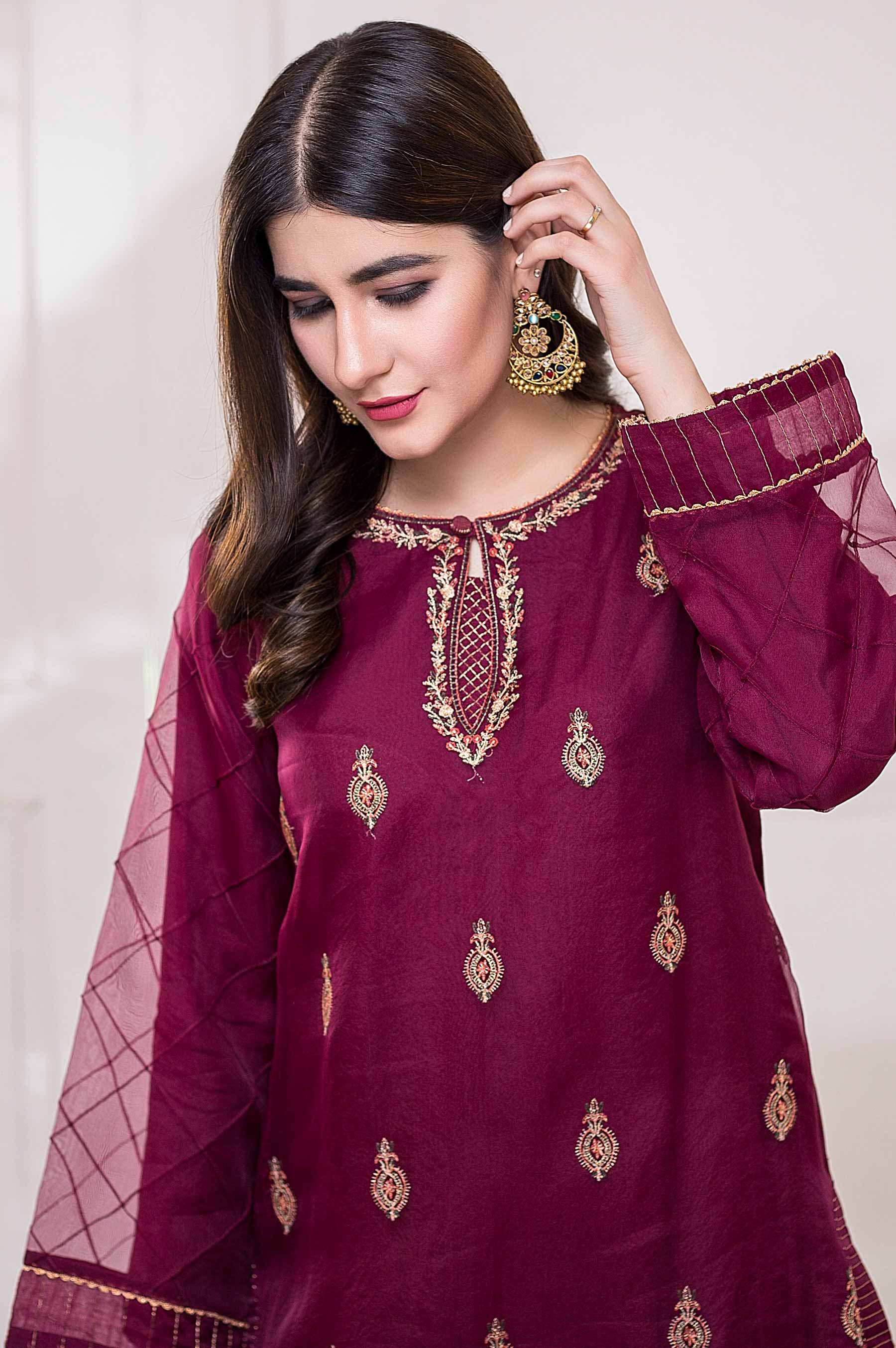 Stitched 1 Piece Embroidered Organza Shirt - Image 4