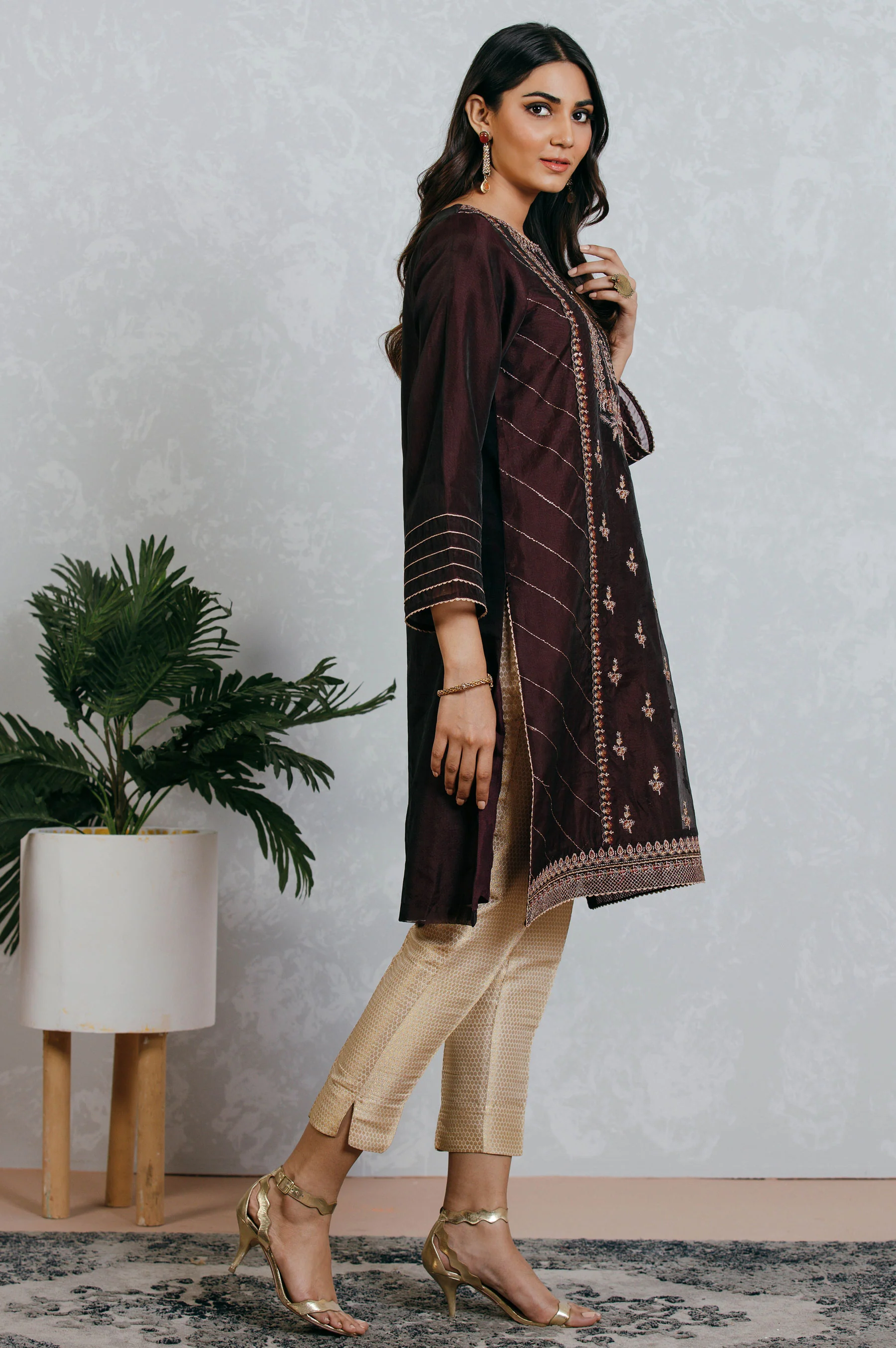 Stitched 1 Piece Organza Embroidered Shirt - Image 2