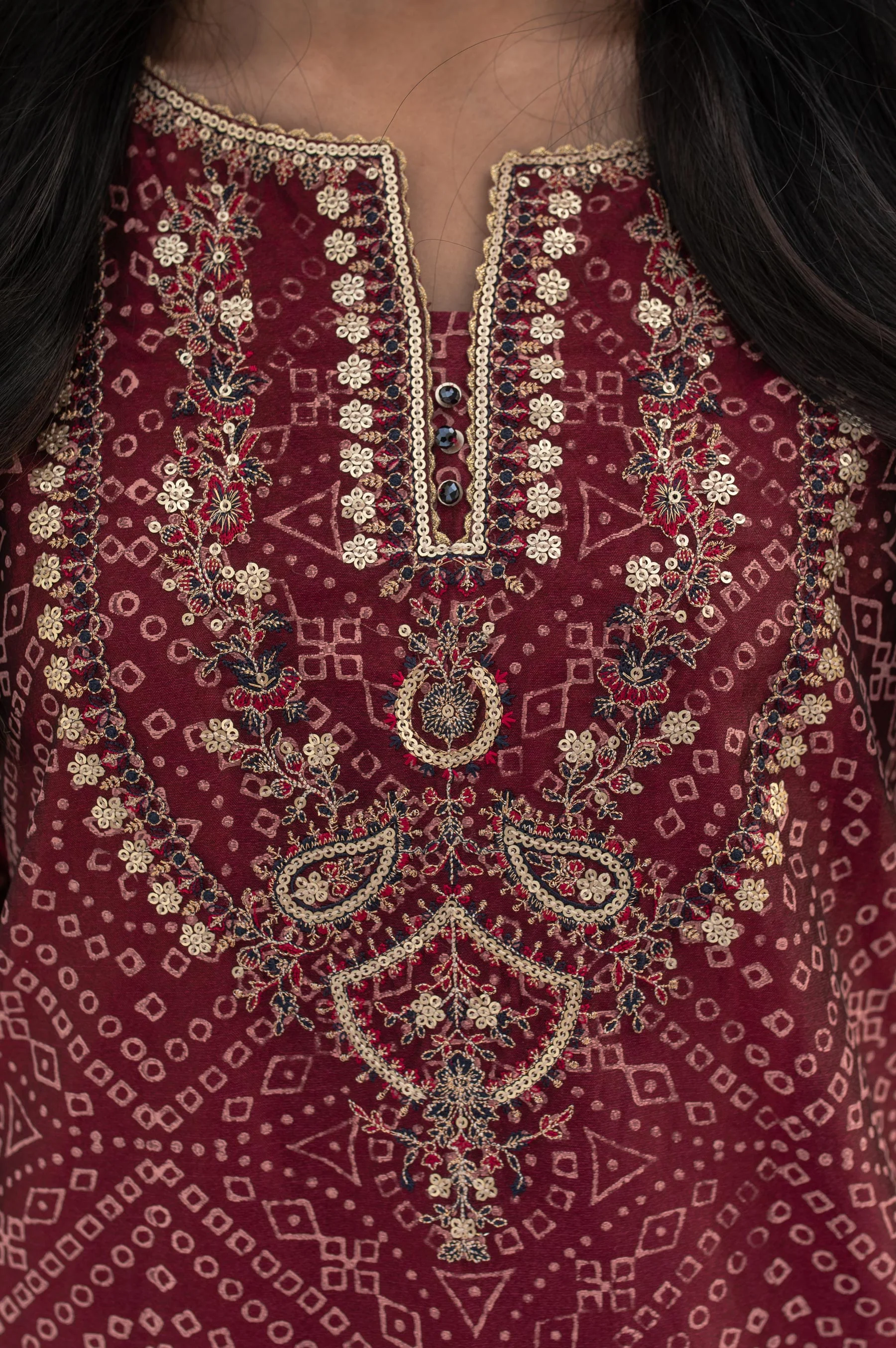 Stitched 1 Piece Block Print + Embroidered Shirt - Image 5