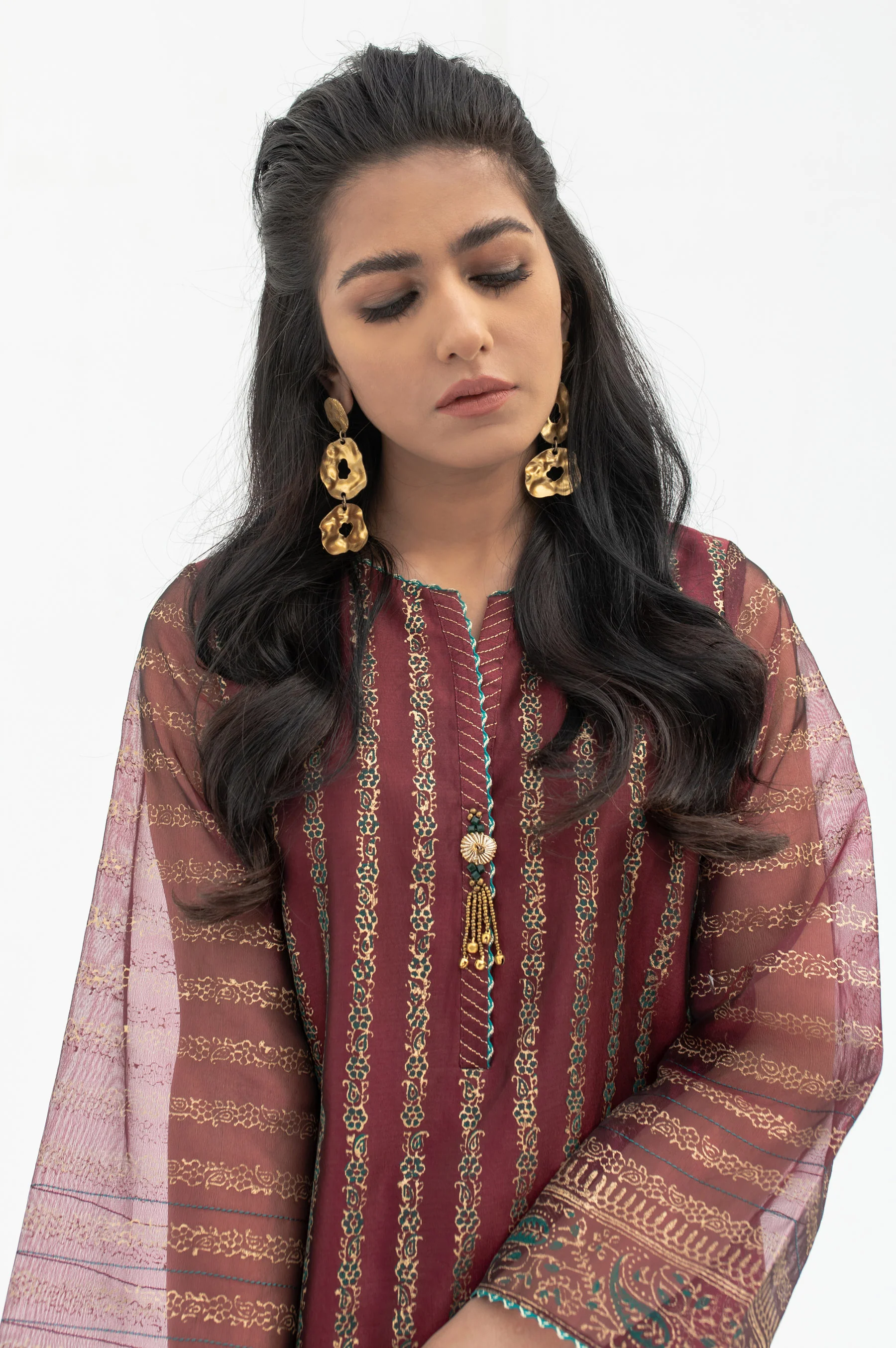 Stitched 1 Piece Organza Block Printed Shirt - Image 6