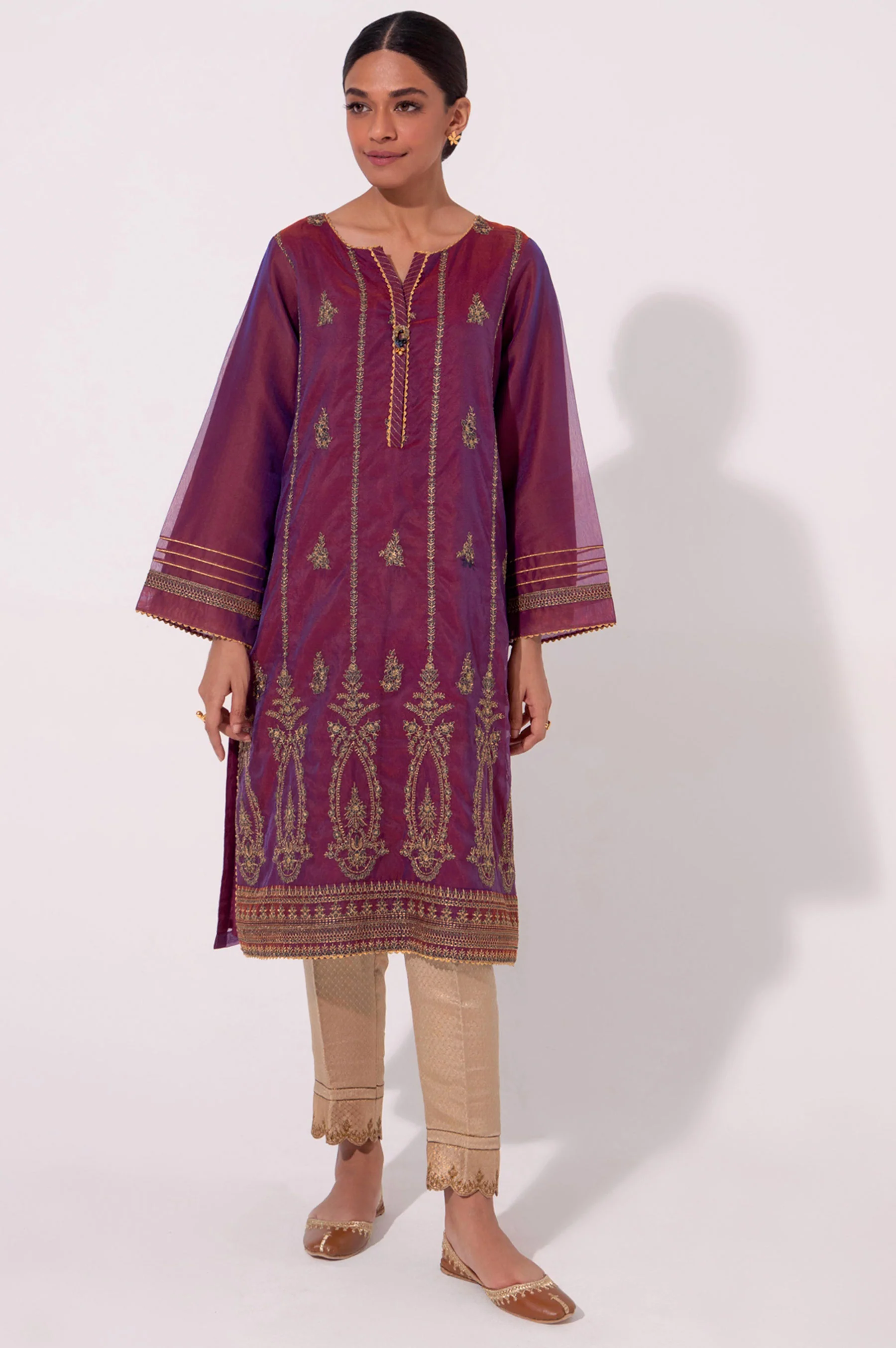 Stitched 1 Piece Embroidered Organza Shirt