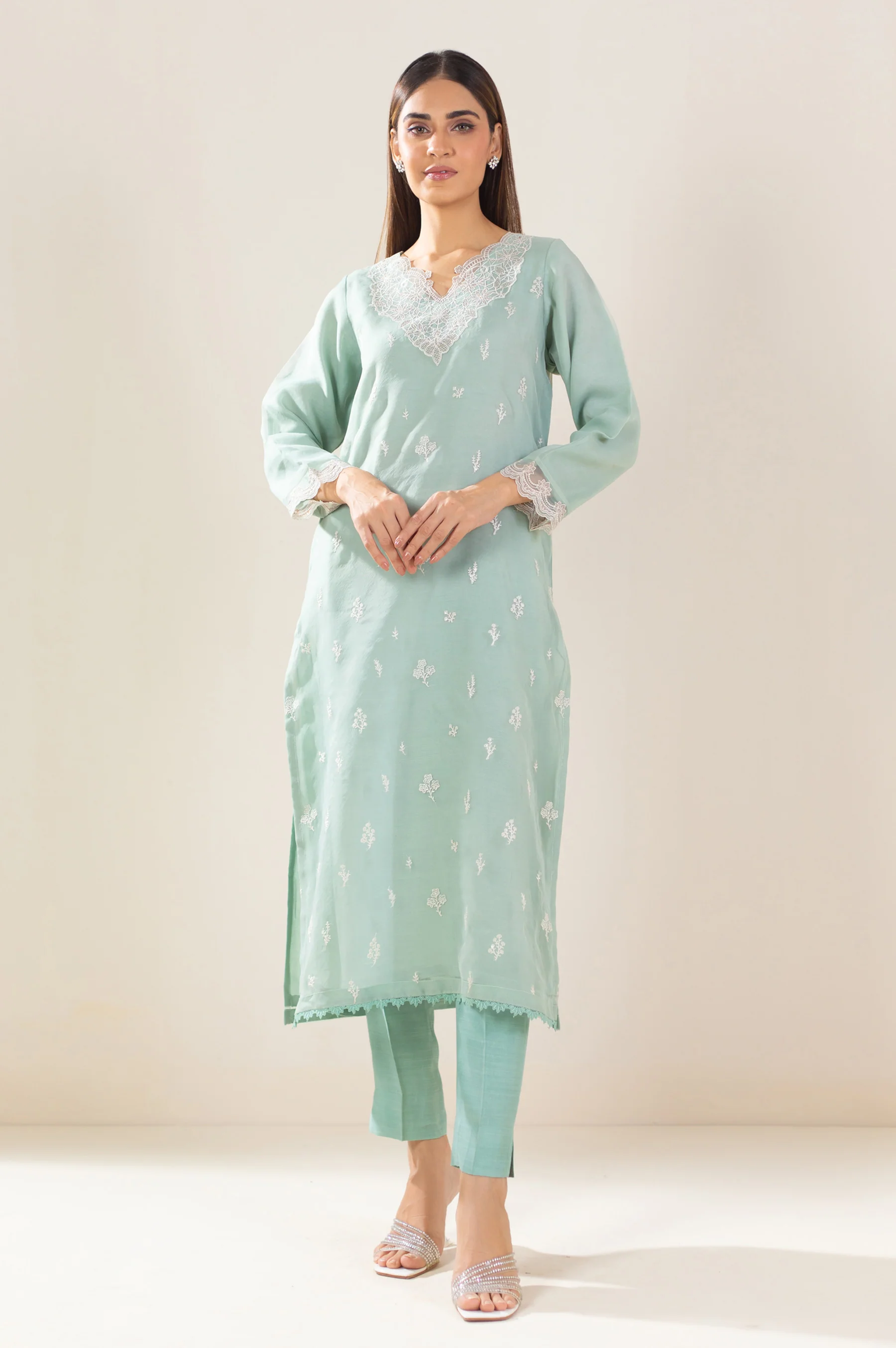 Stitched 1 Piece Embroidered Organza Shirt - Image 2