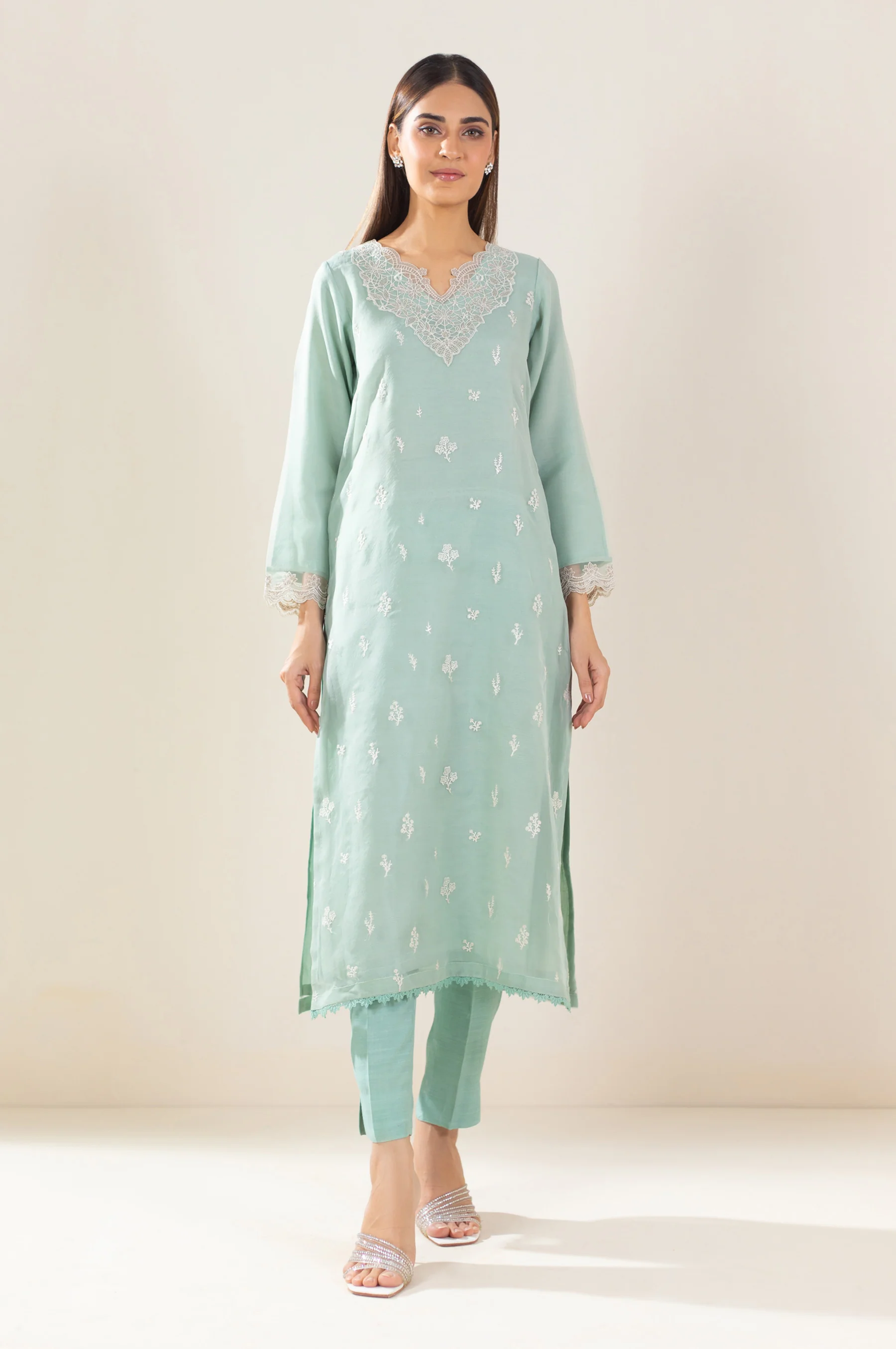 Stitched 1 Piece Embroidered Organza Shirt - Image 3