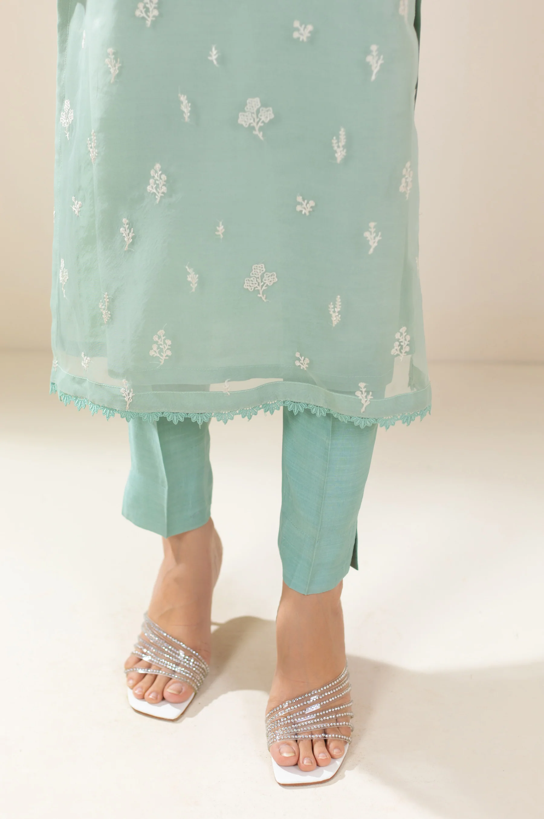 Stitched 1 Piece Embroidered Organza Shirt - Image 5