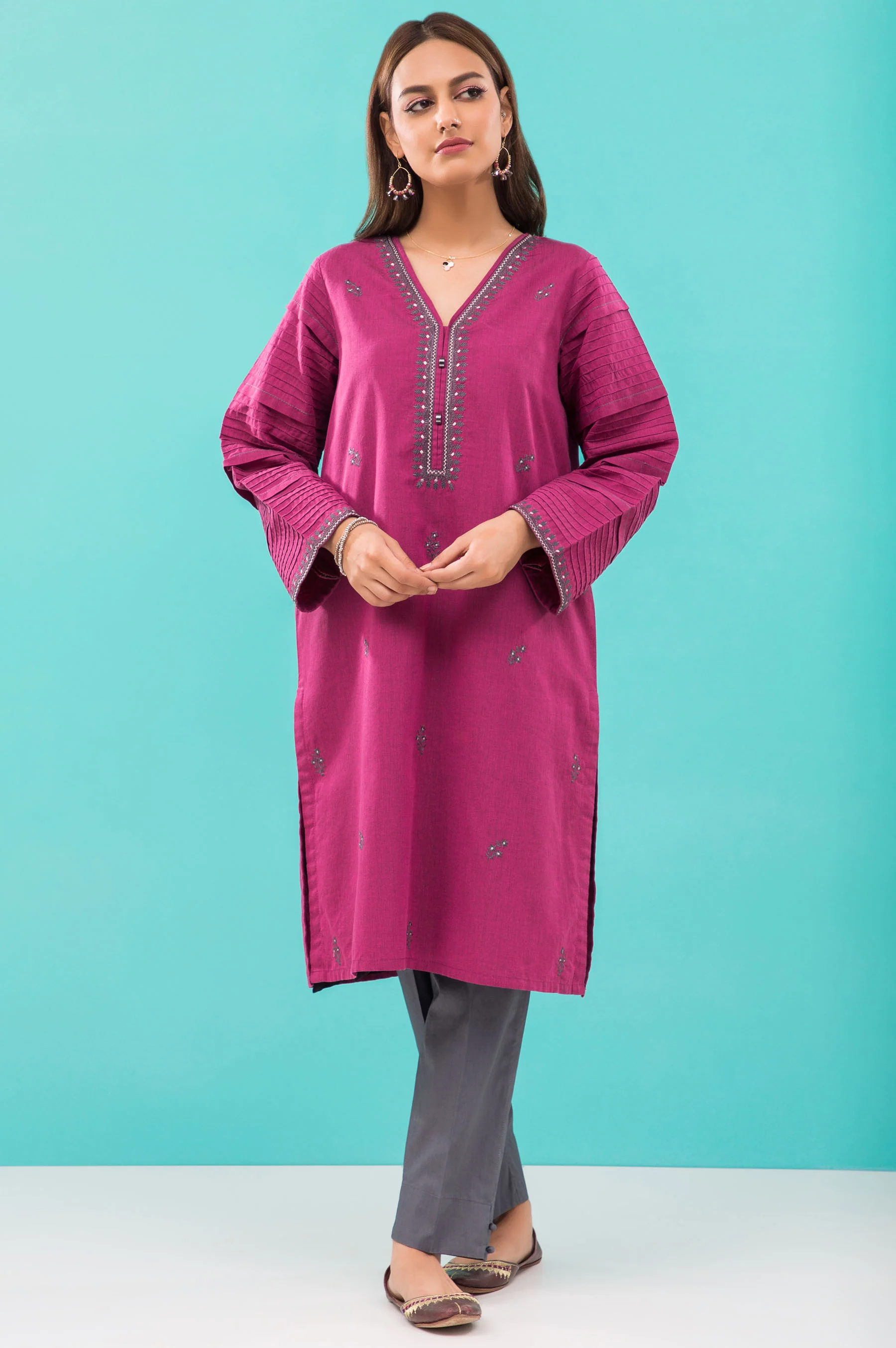 Stitched 1 Piece Embroidered Yarn Dyed Shirt