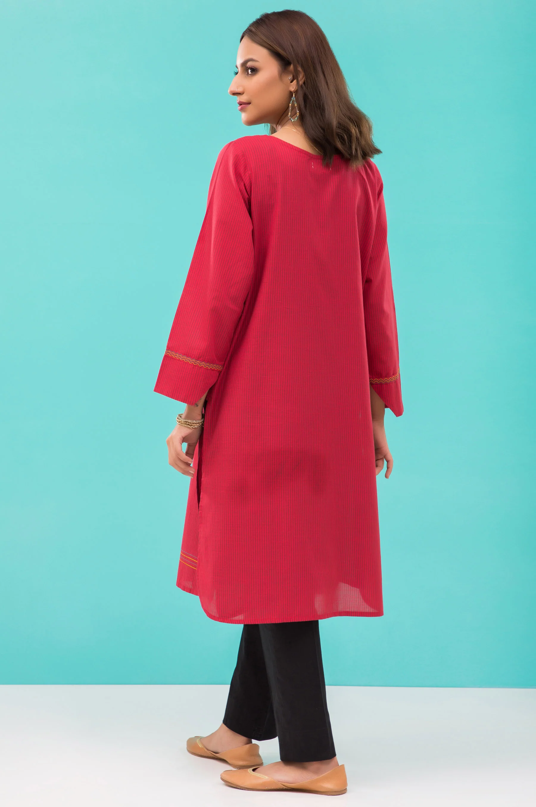 Stitched 1 Piece Embroidered Yarn Dyed Shirt - Image 2