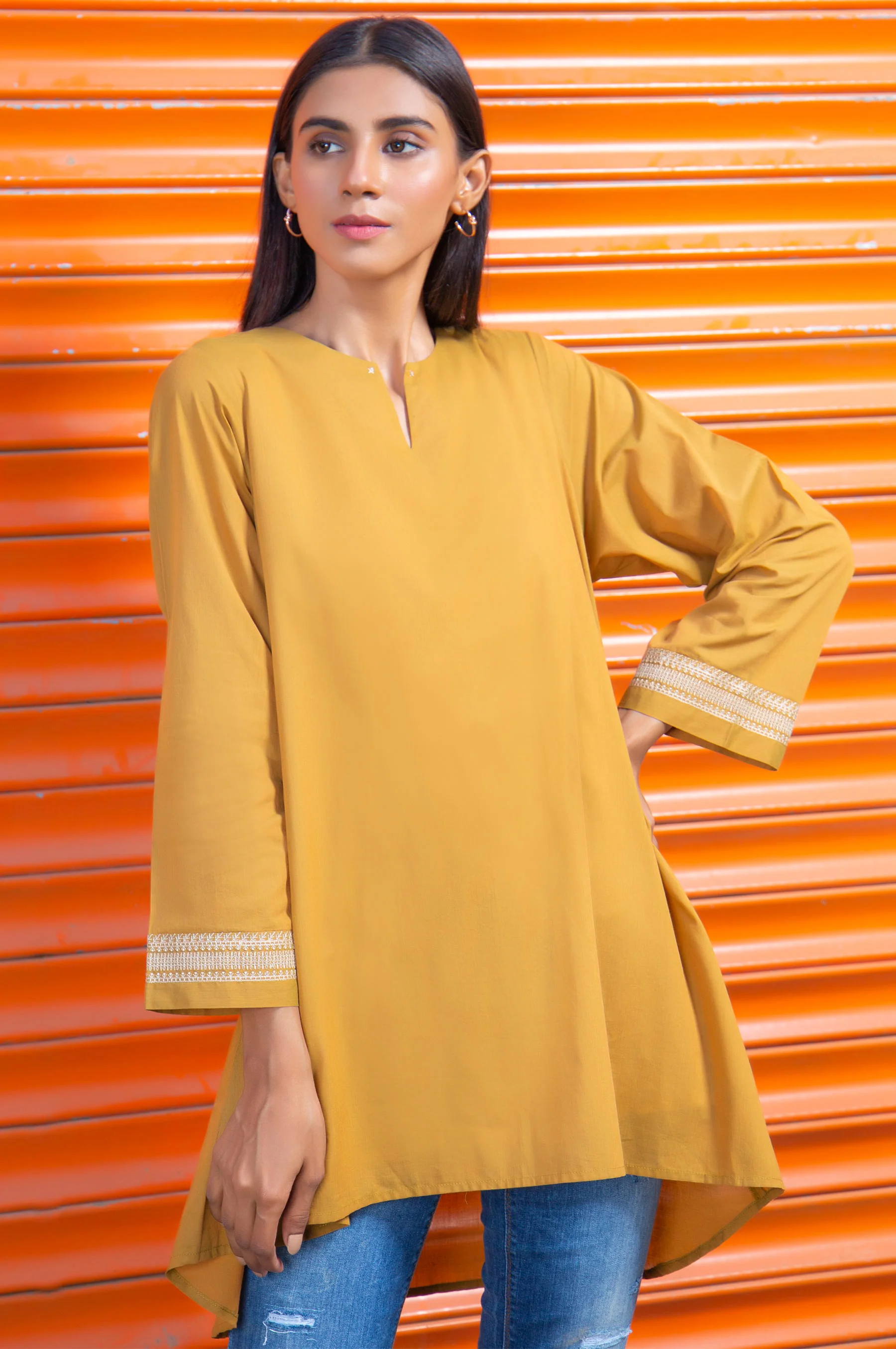 Stitched 1 Piece Embroidered Yarn Dyed Shirt - Image 4