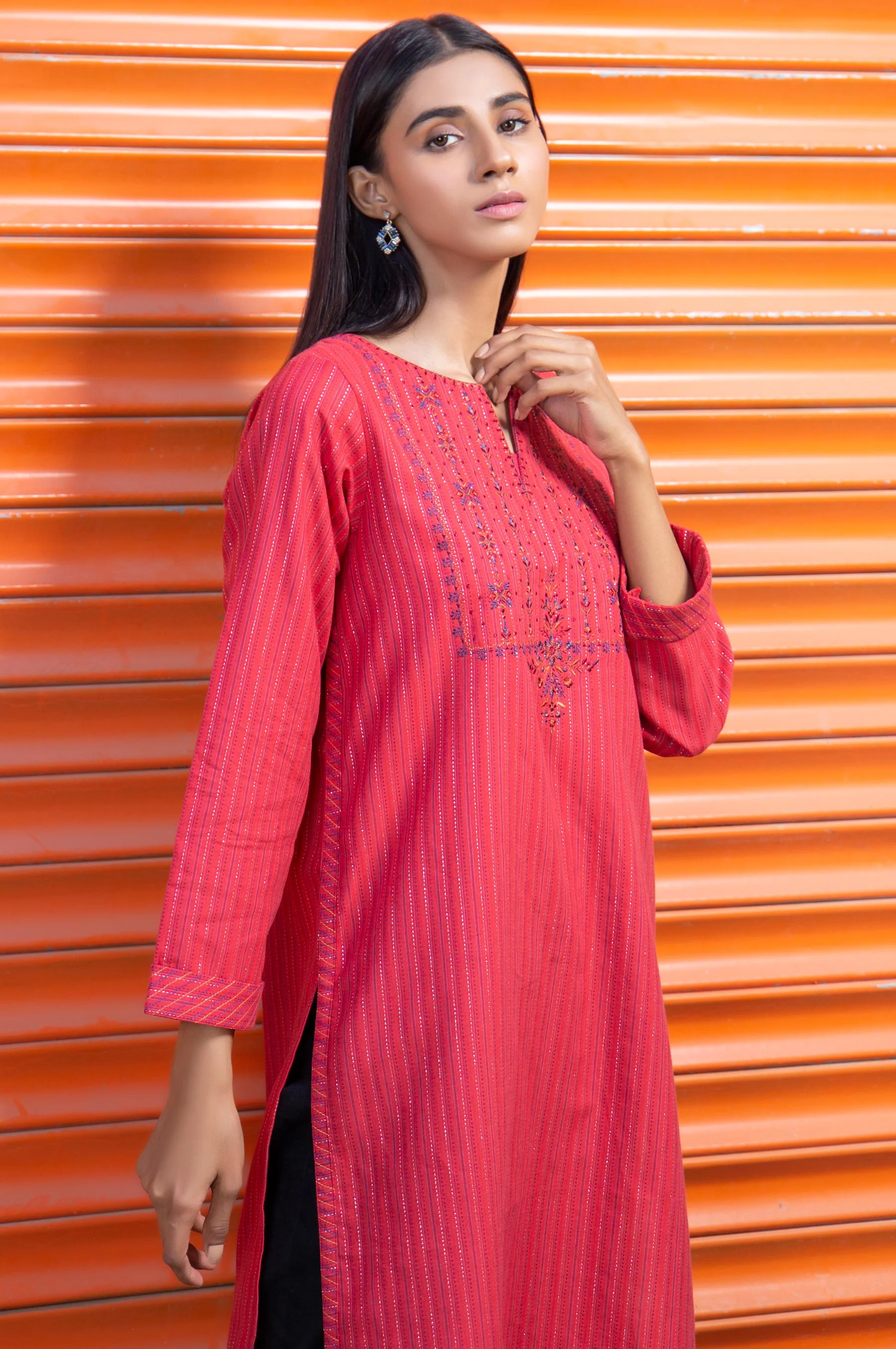 Stitched 1 Piece Embroidered Yarn Dyed Shirt