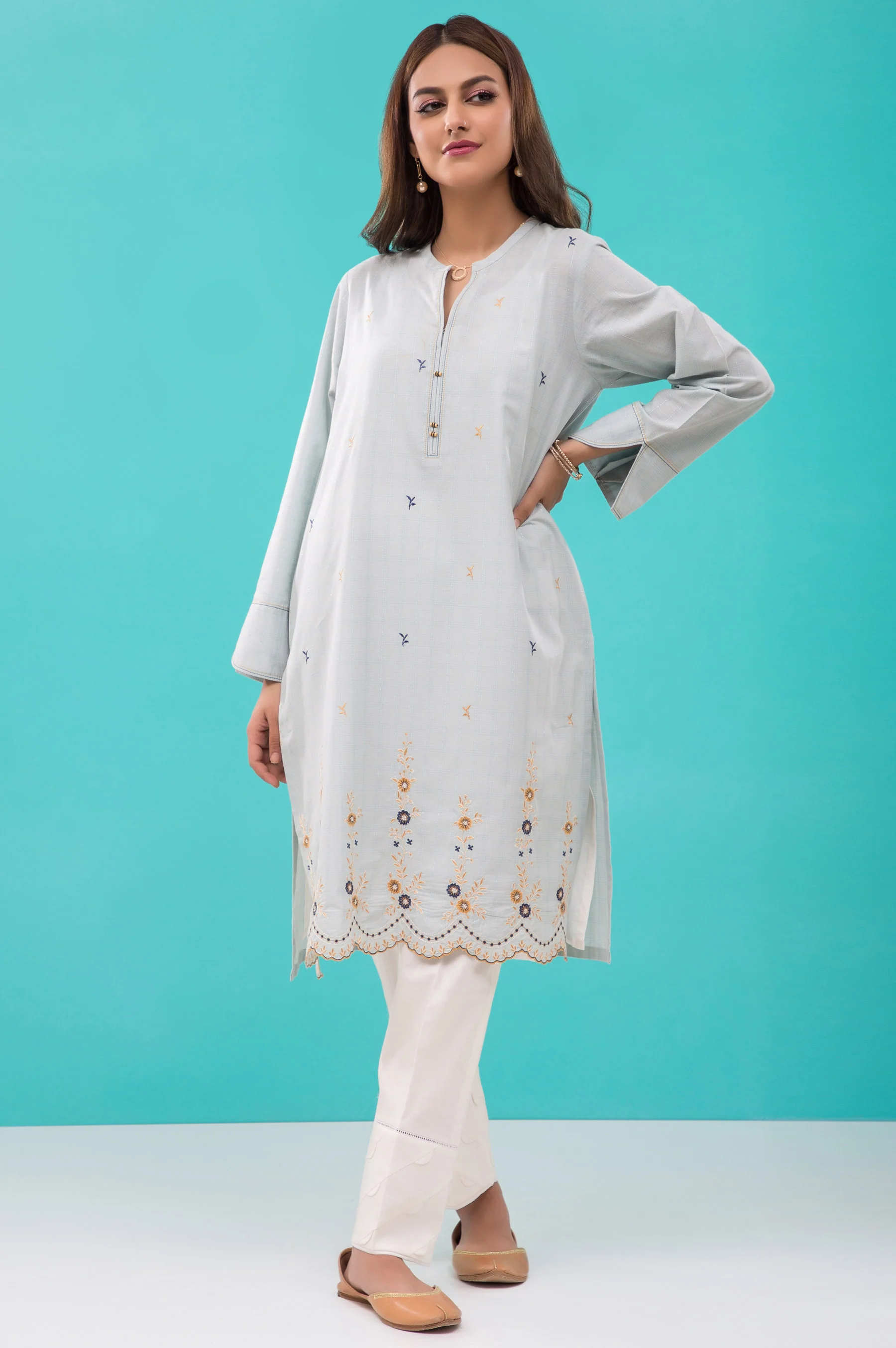 Stitched 1 Piece Embroidered Zari Lawn Shirt